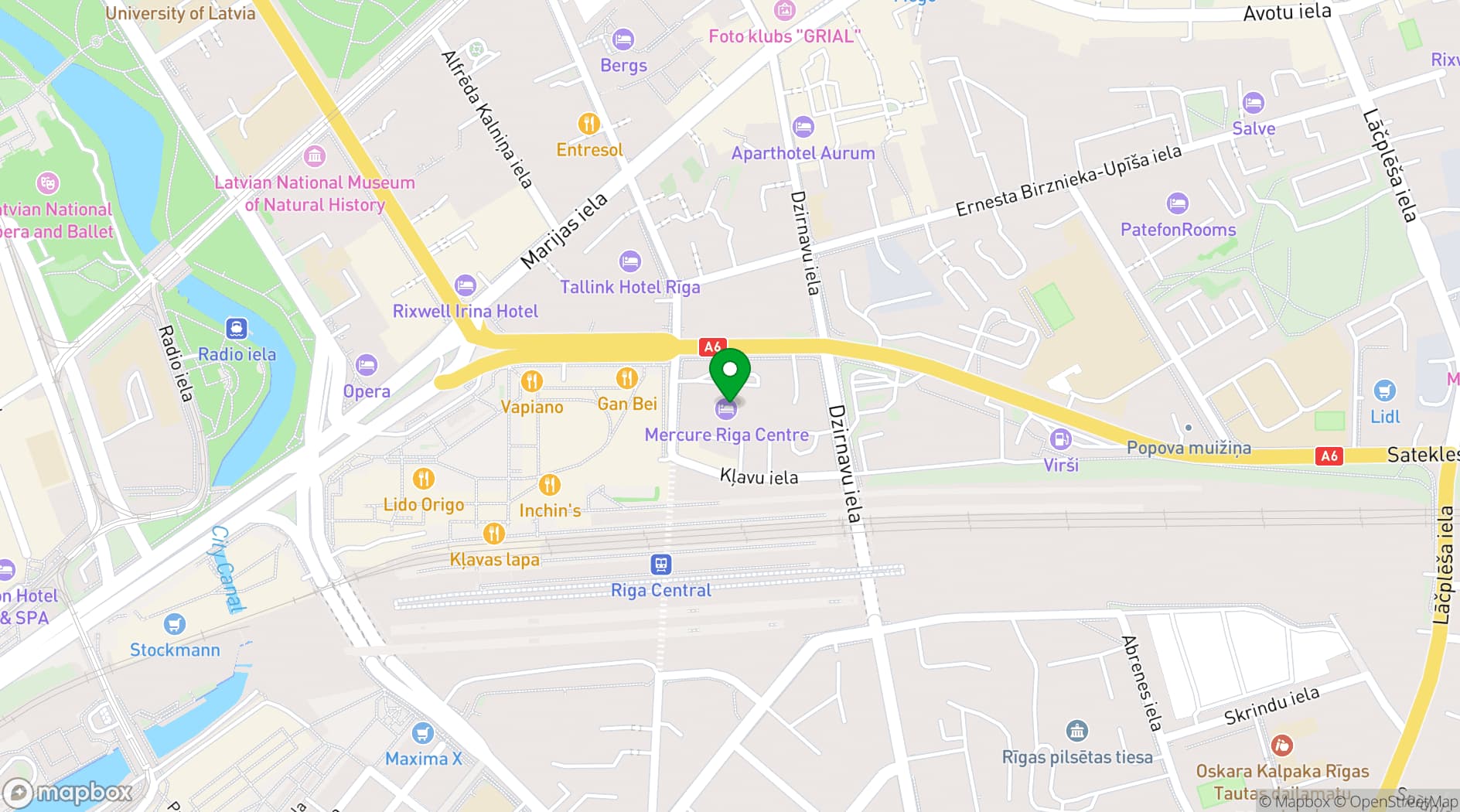 Map showing Mercure Hotel Riga Centre