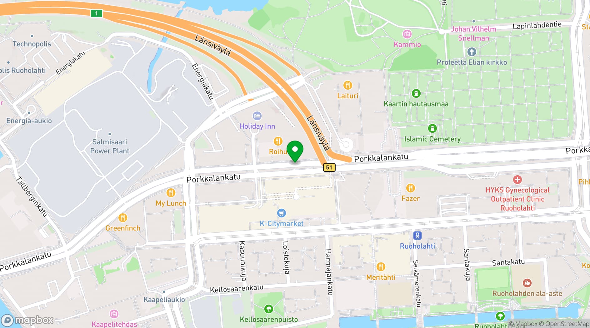Map showing Kaapelitehdas