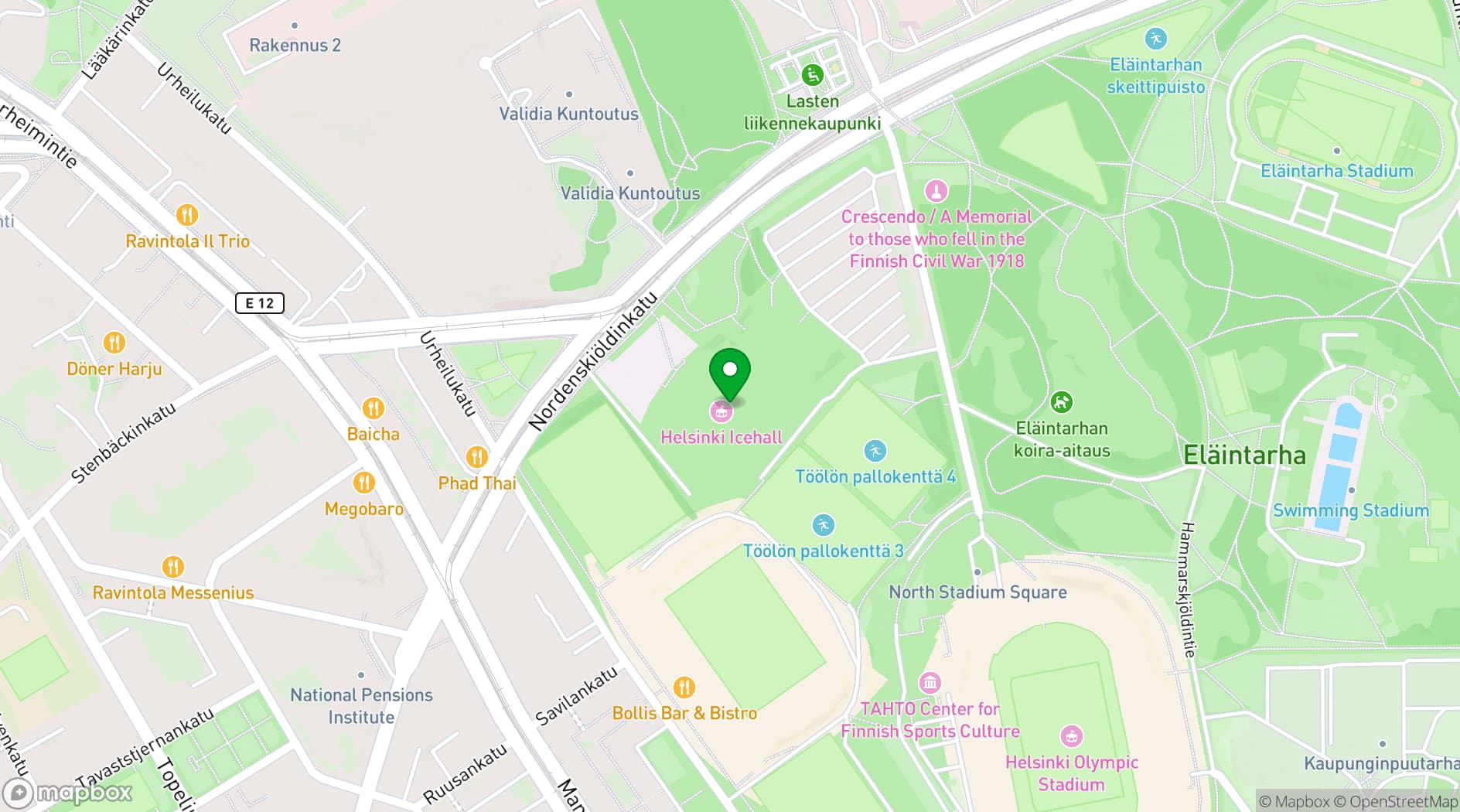 Map showing Helsingin jäähalli