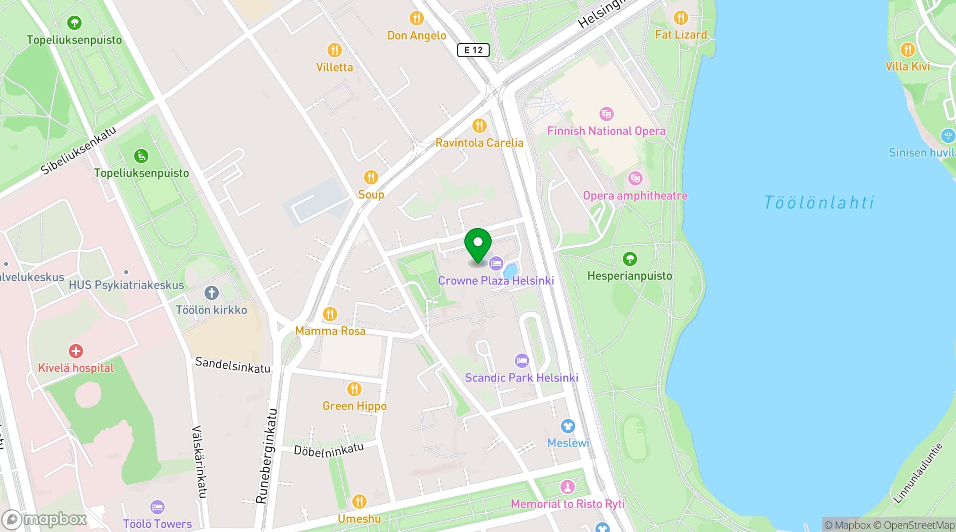 Map showing Crowne Plaza Helsinki – Hesperia