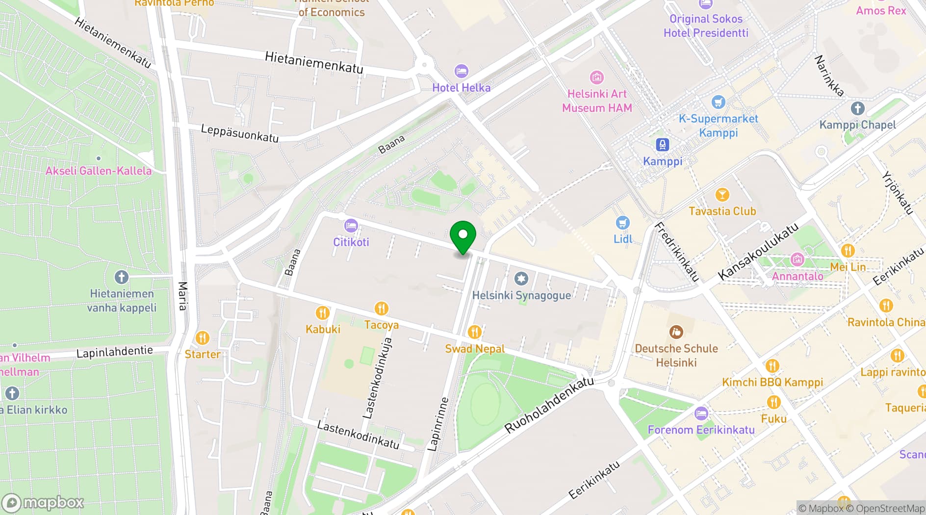 Map showing HUONE Kamppi