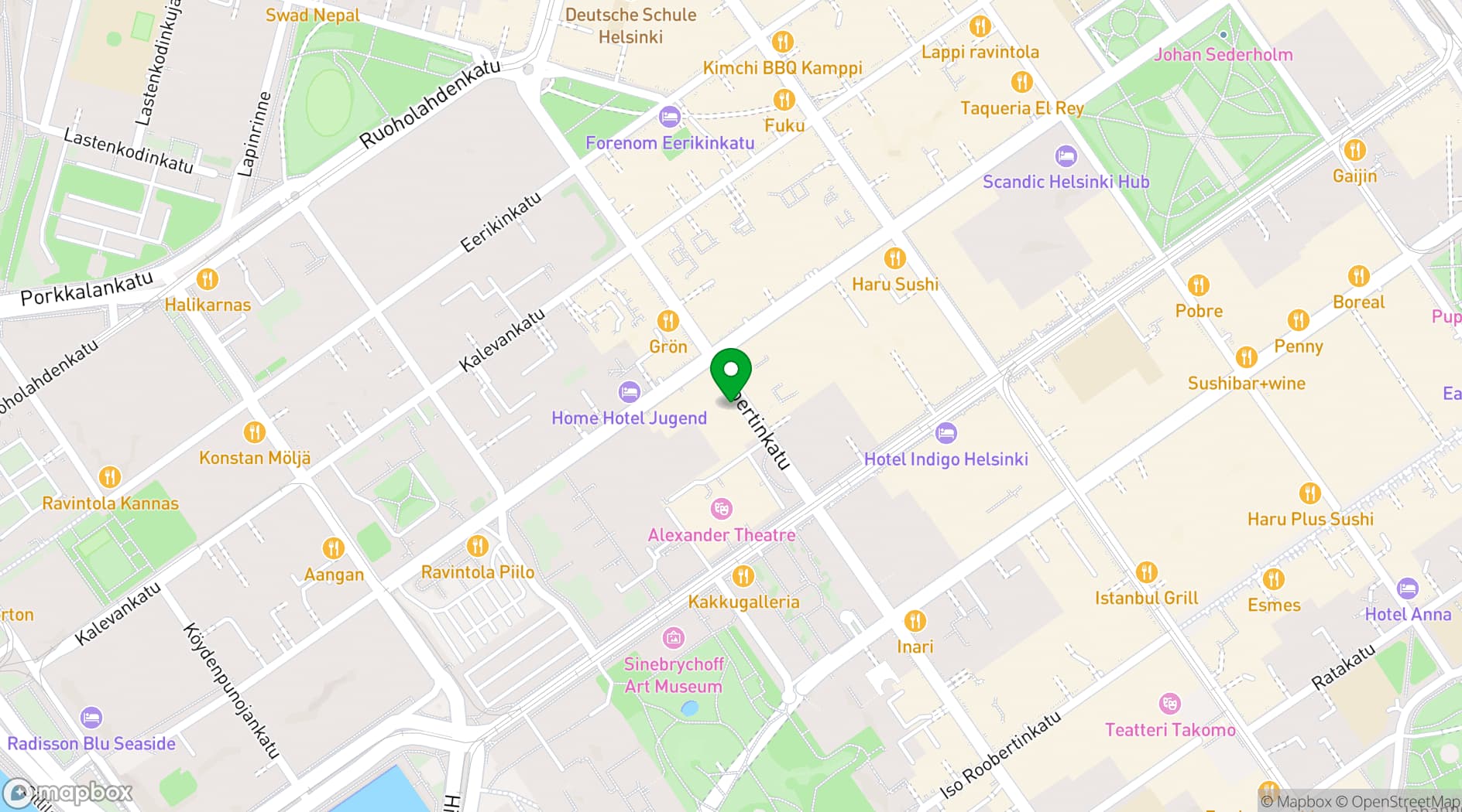 Map showing Radisson Blu Aleksanteri Hotel