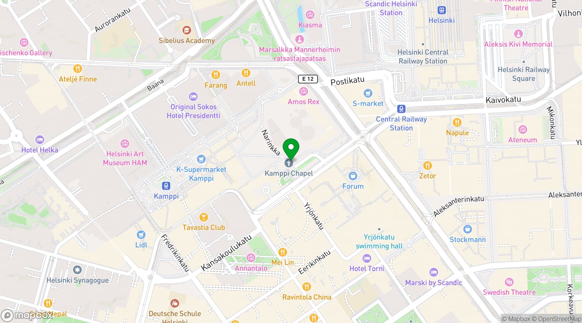Map showing Kamppi Chapel