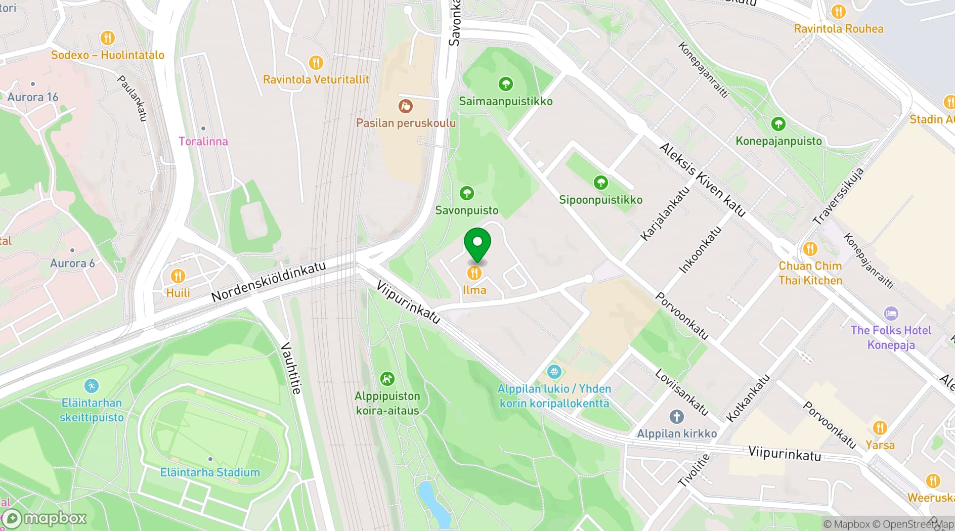 Map showing Uniarts Helsinki
