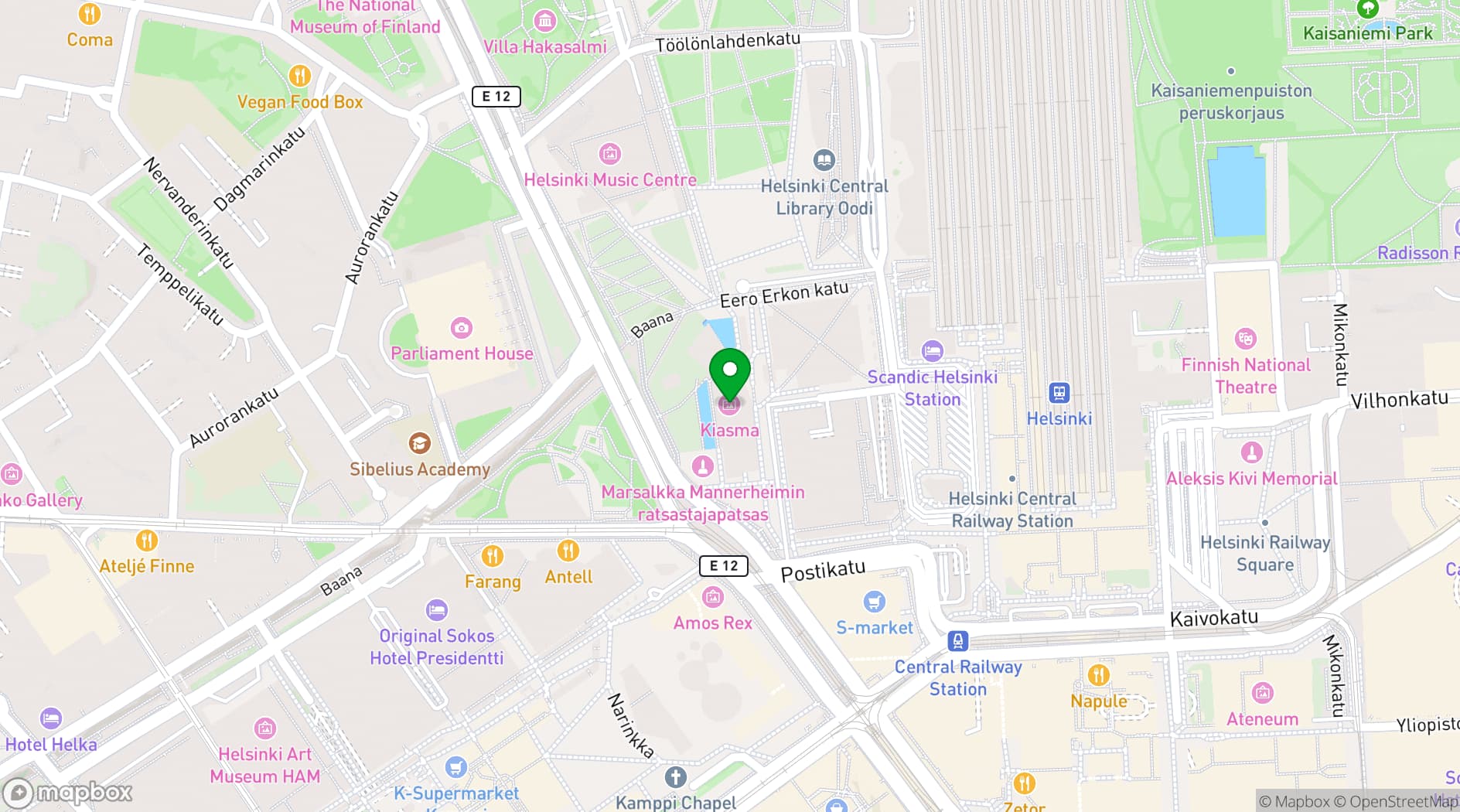 Map showing Museum of Contemporary Art Kiasma