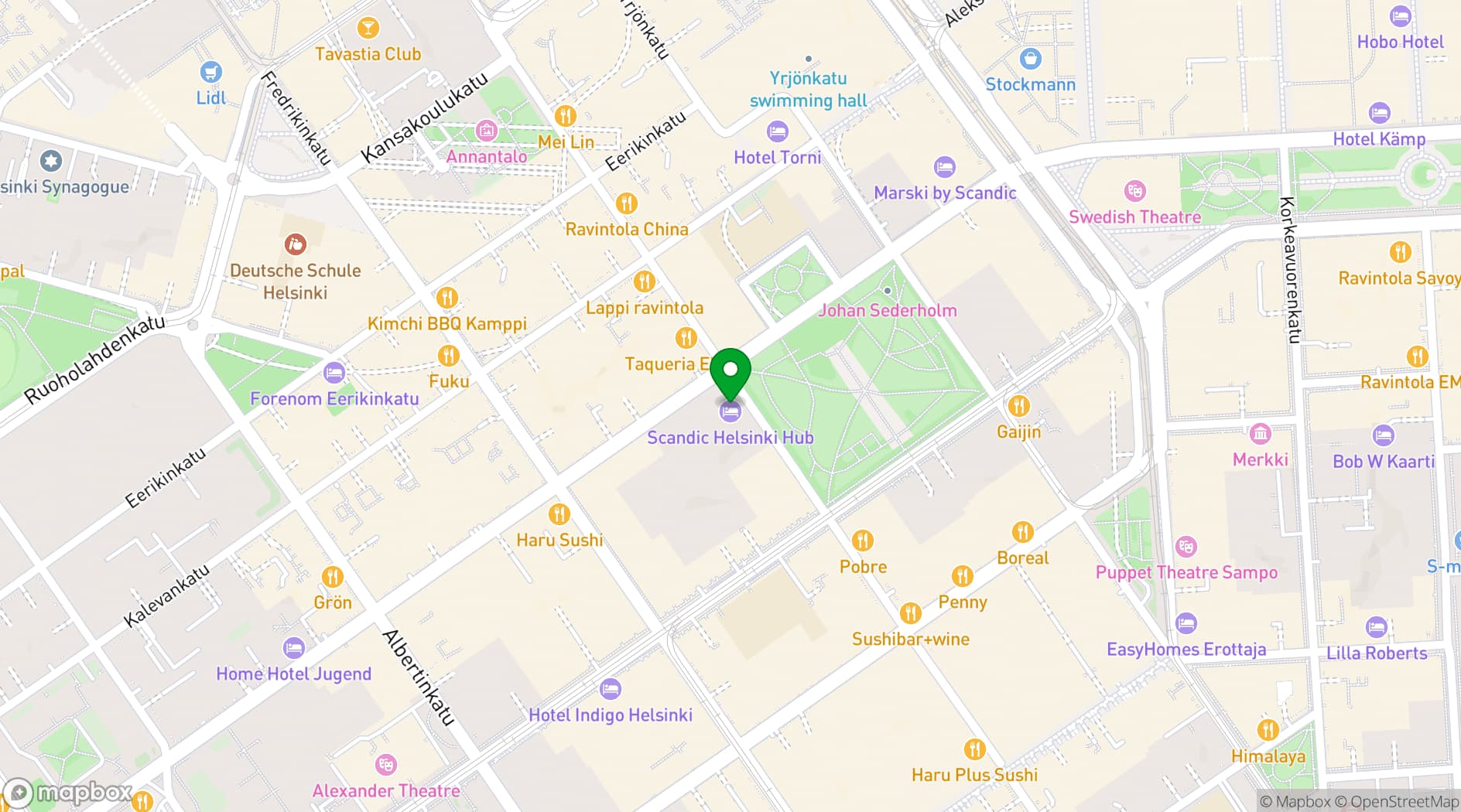 Map showing Scandic Helsinki