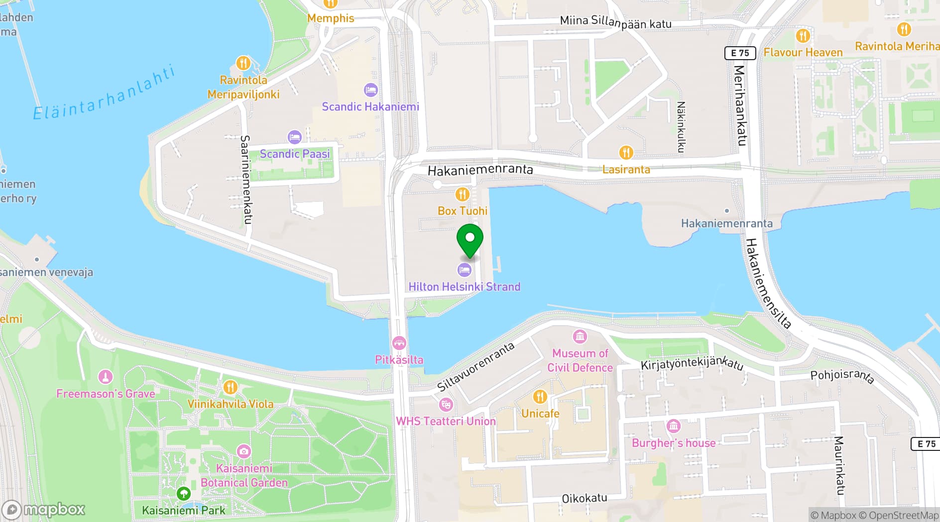 Map showing Hilton Helsinki Strand
