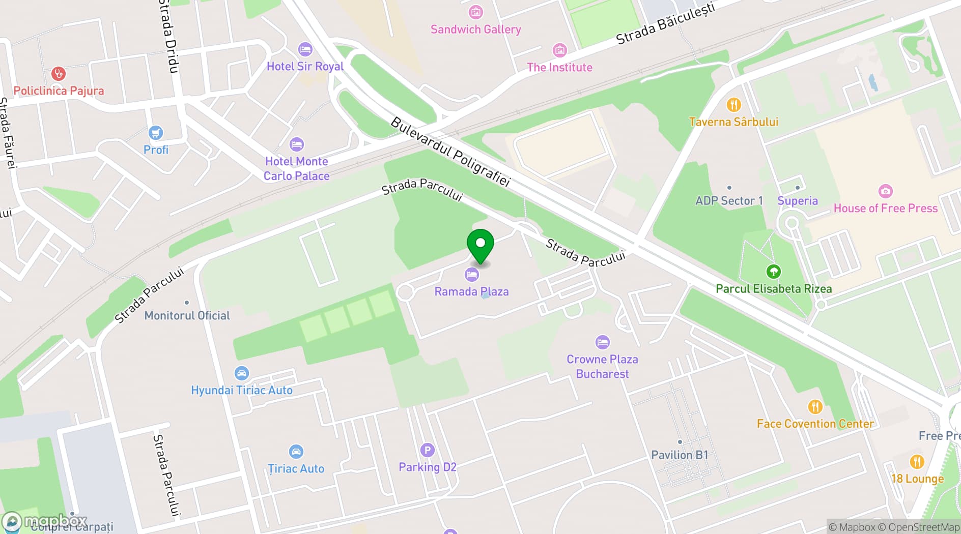 Map showing Ramada Plaza Bucharest