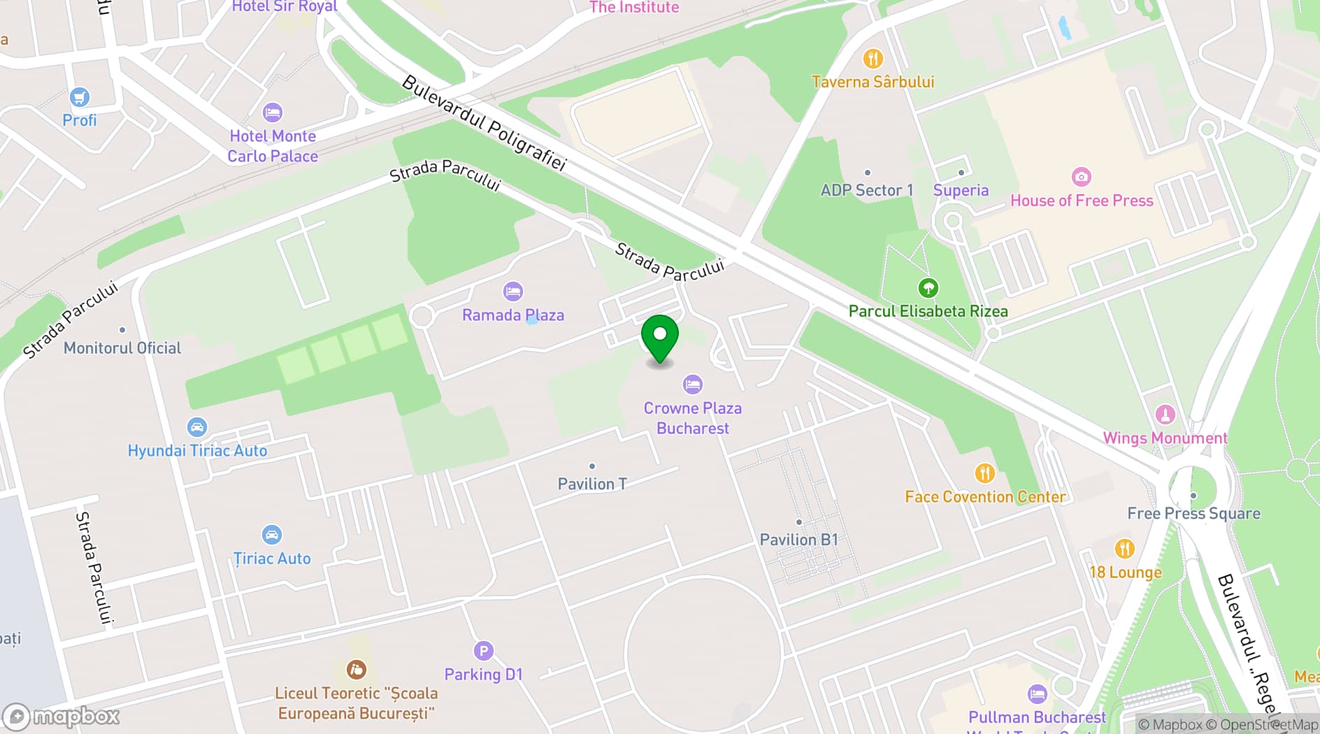 Map showing Crowne Plaza Hotel Bucharest