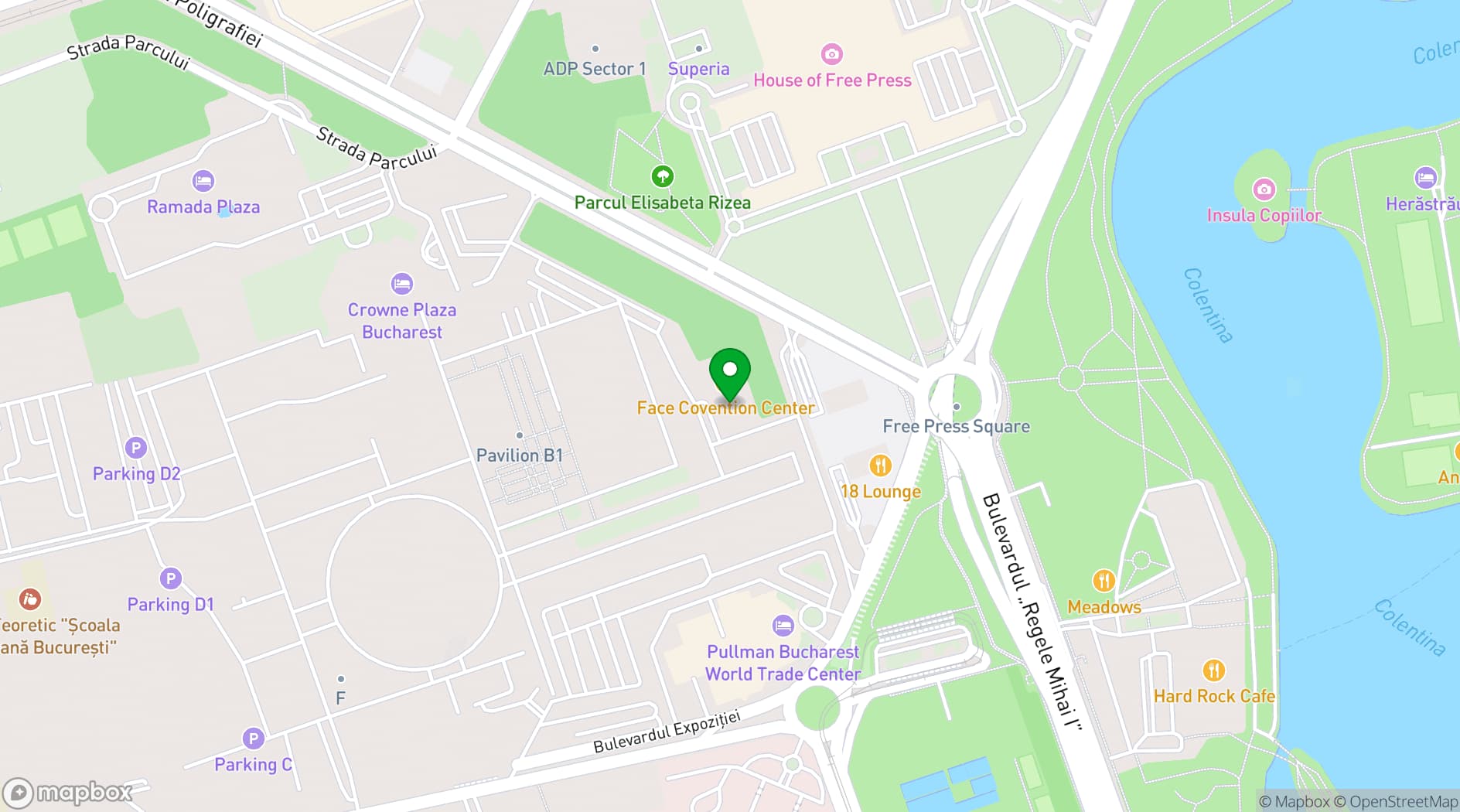 Map showing Face Club Bucharest