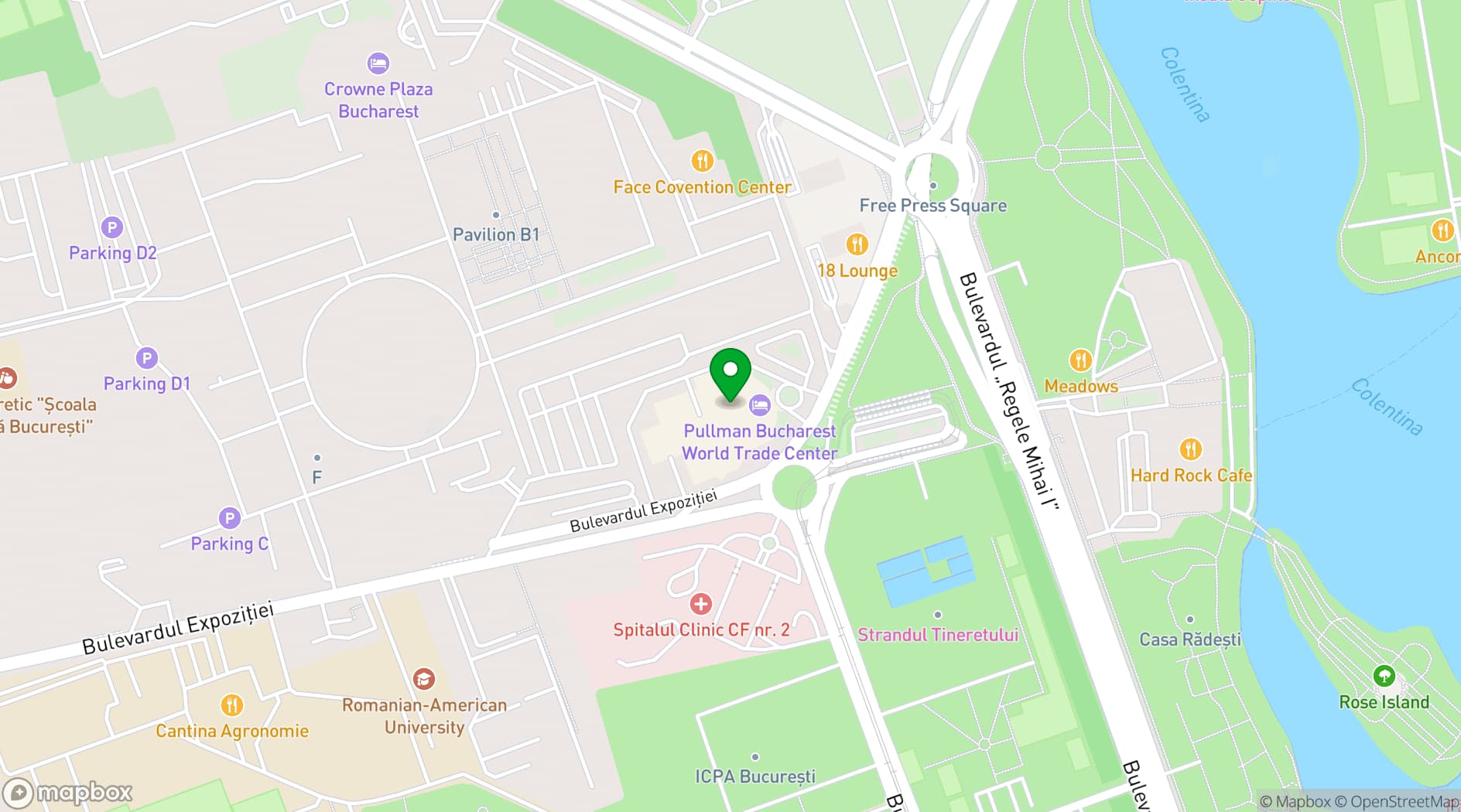 Map showing Pullman Bucharest World Trade Center