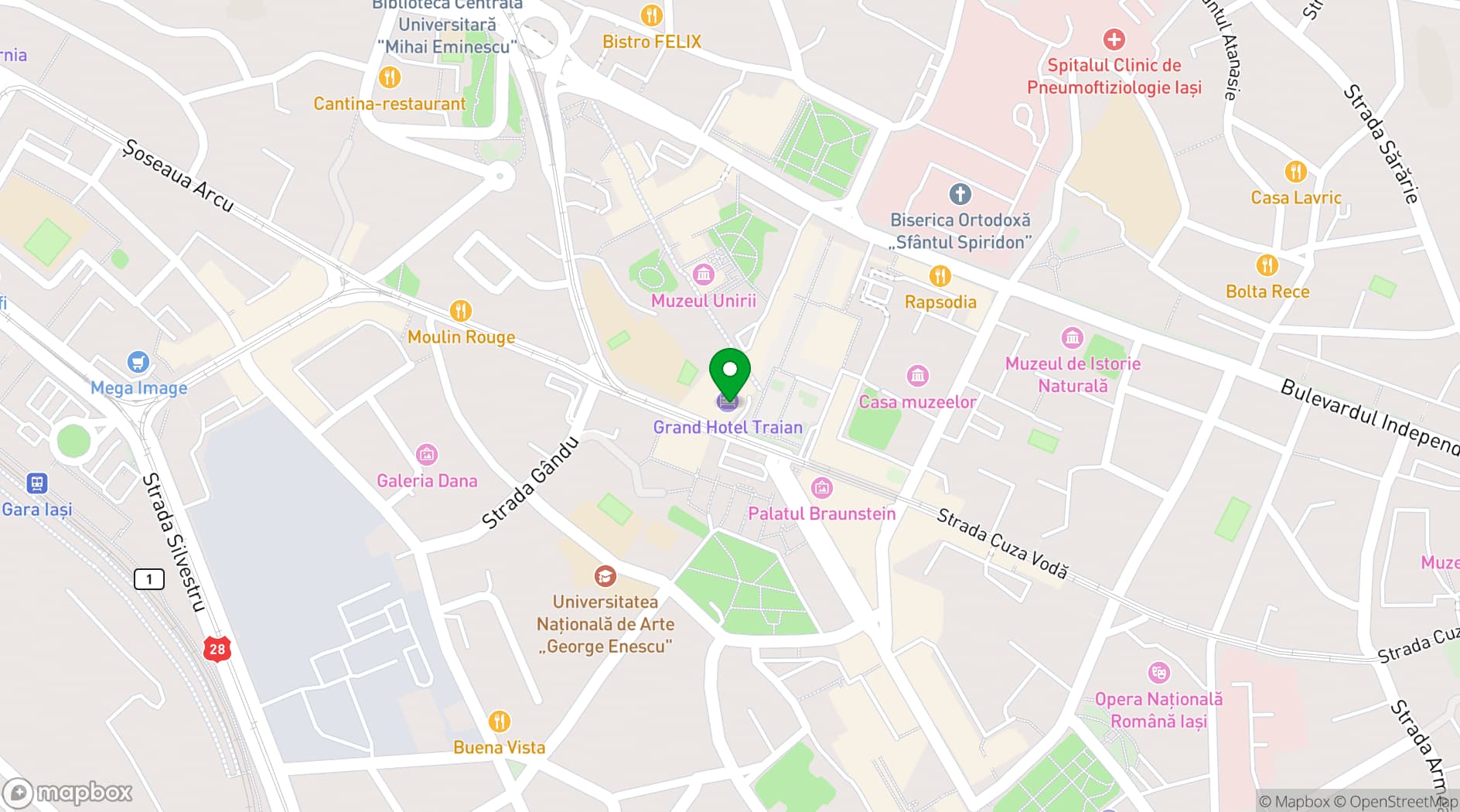 Map showing Grand Hotel Traian