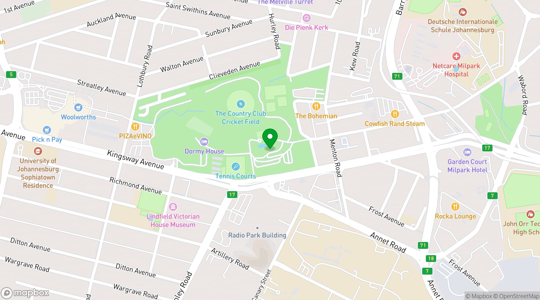 Map showing The Country Club Johannesburg