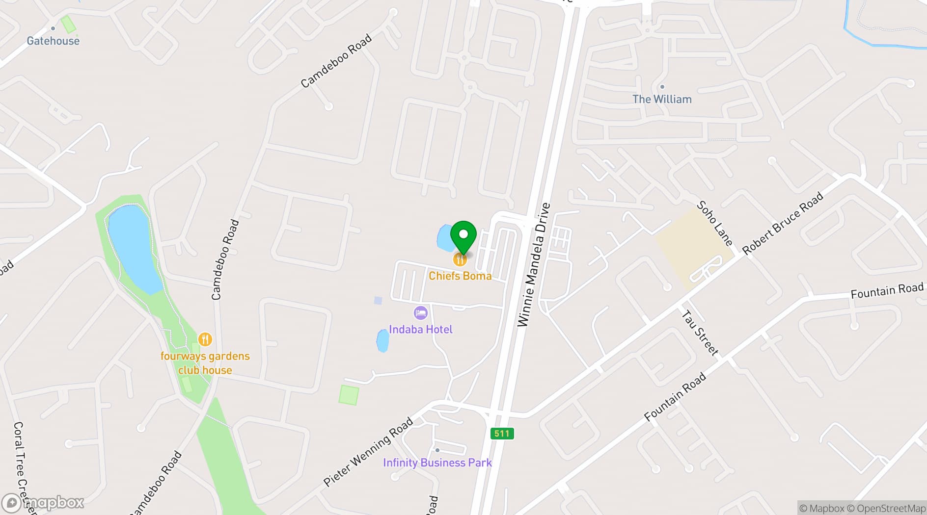 Map showing Indaba Hotel