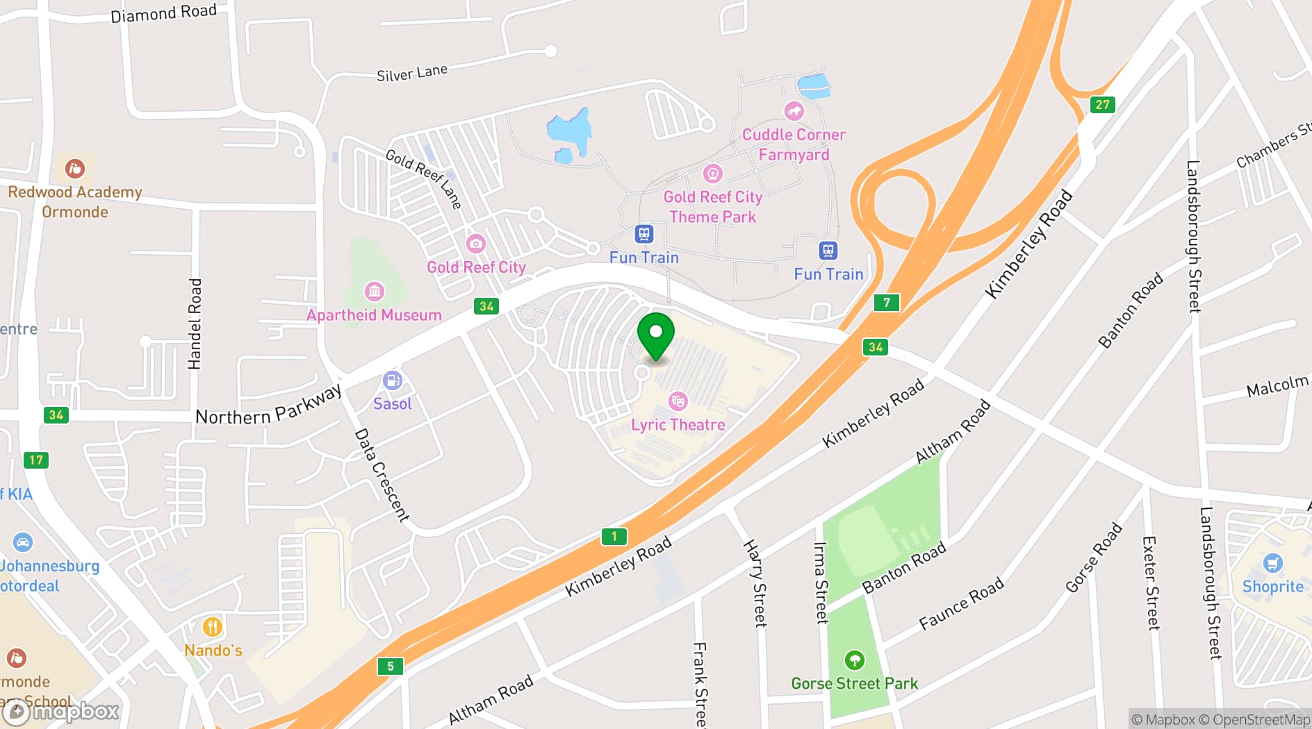 Map showing Gold Reef City Hotel