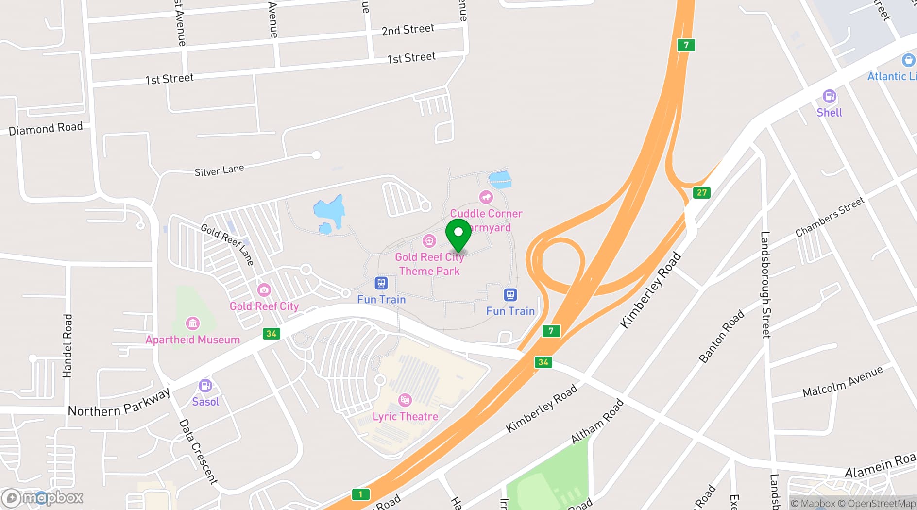 Map showing Gold Reef City
