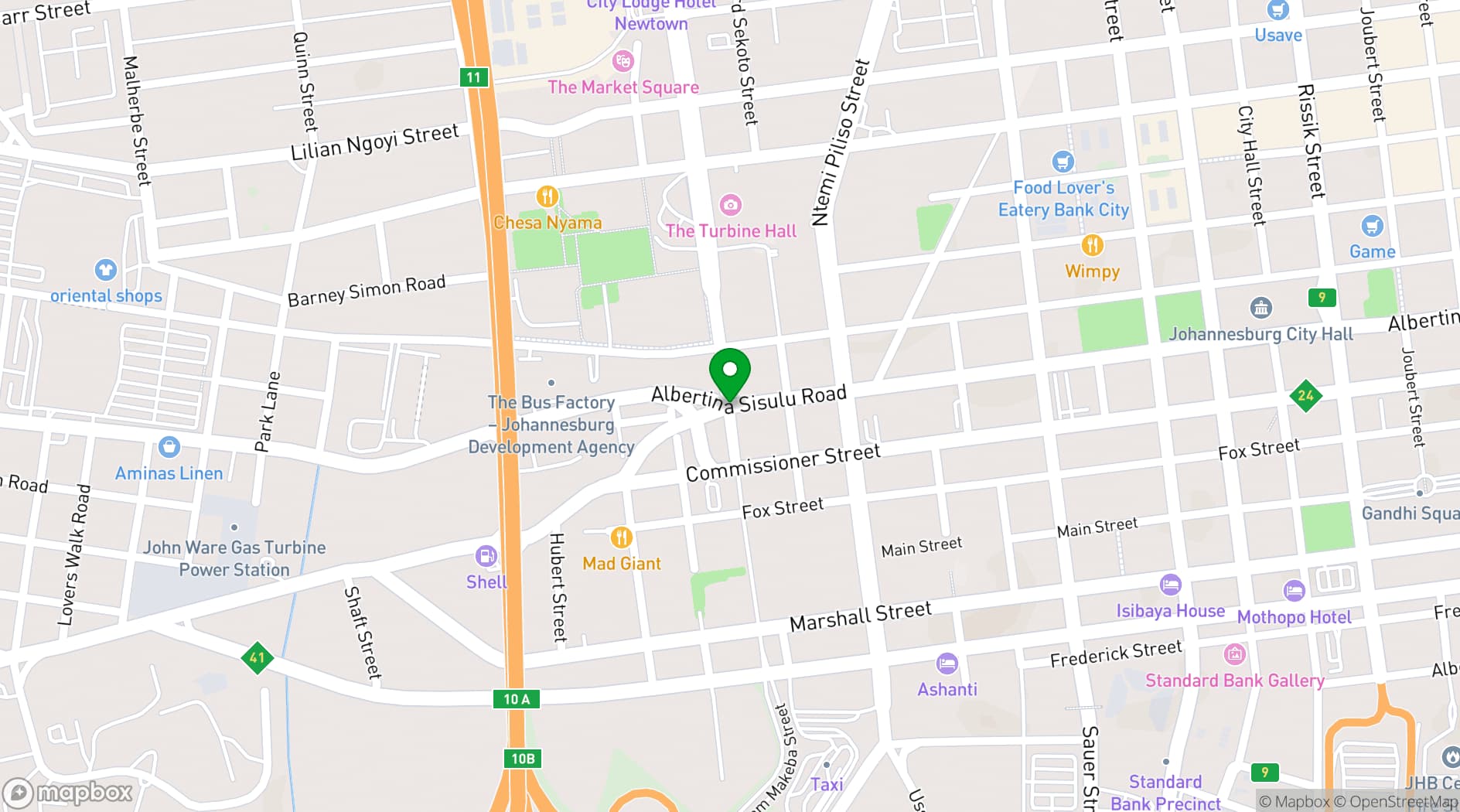 Map showing Joburg City Parks and Zoo