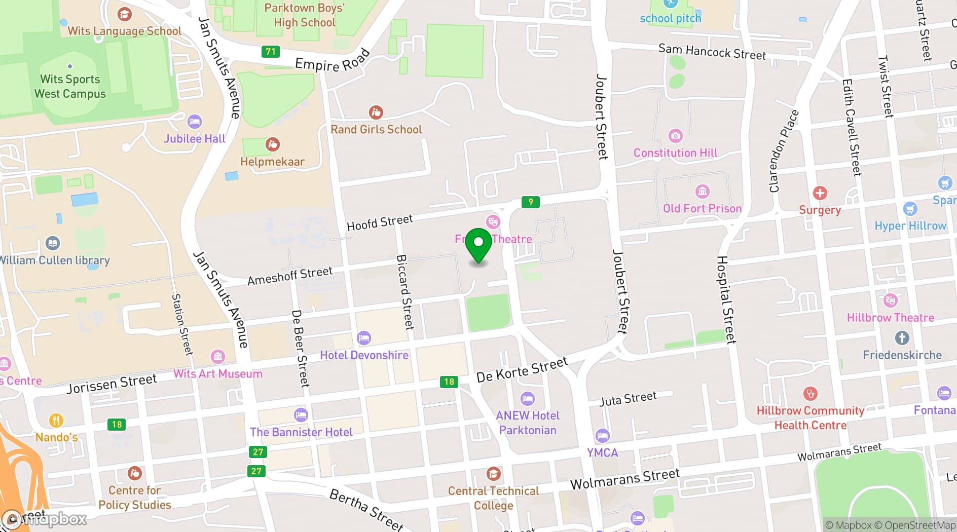 Map showing Joburg Theatre