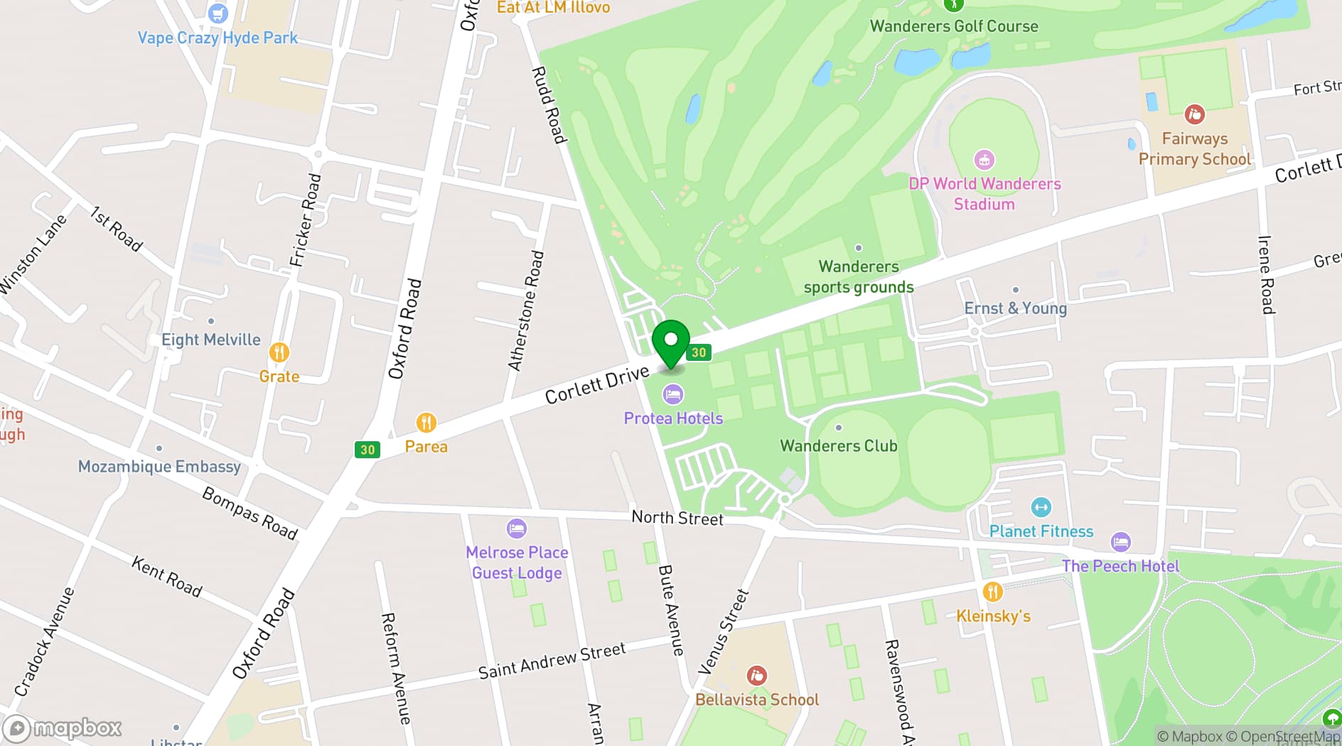 Map showing The Wanderers Club