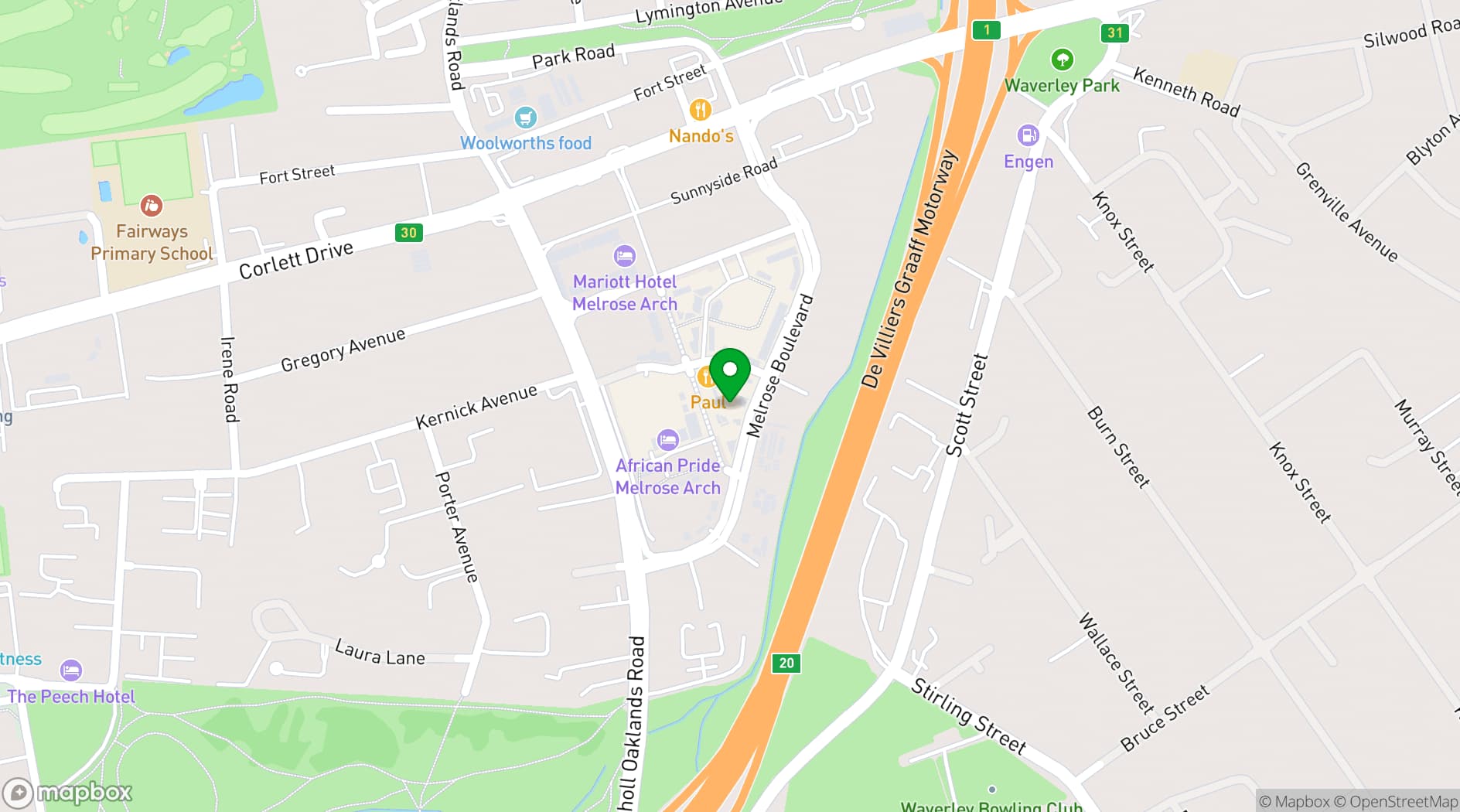 Map showing The Venue Melrose Arch