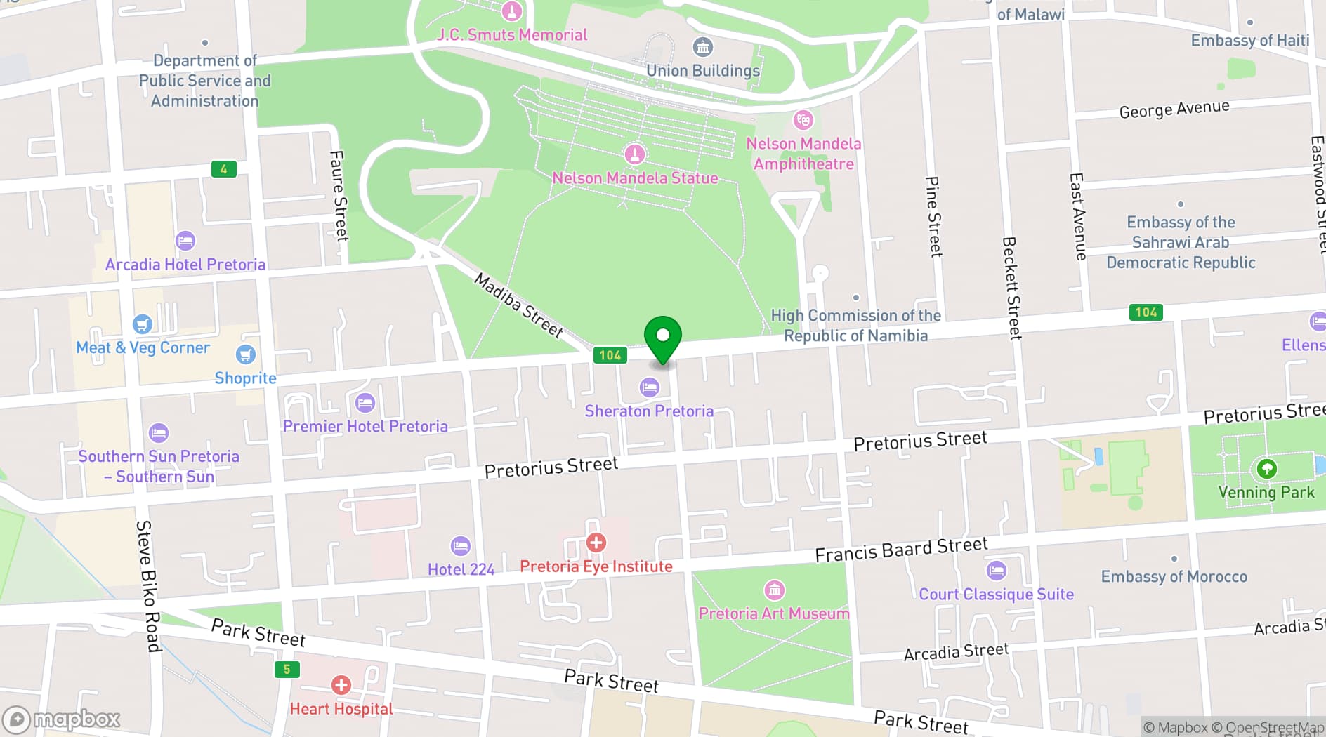 Map showing Sheraton Pretoria Hotel