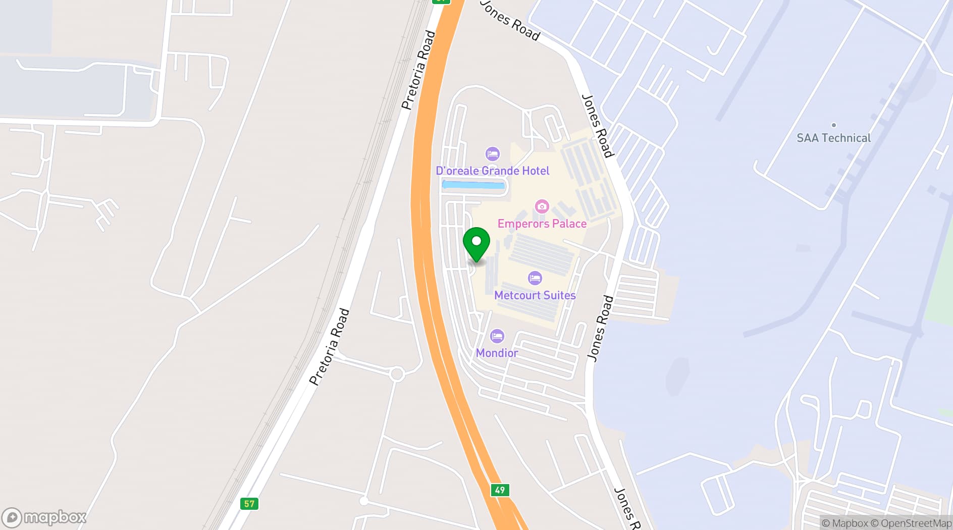 Map showing Emperors Palace