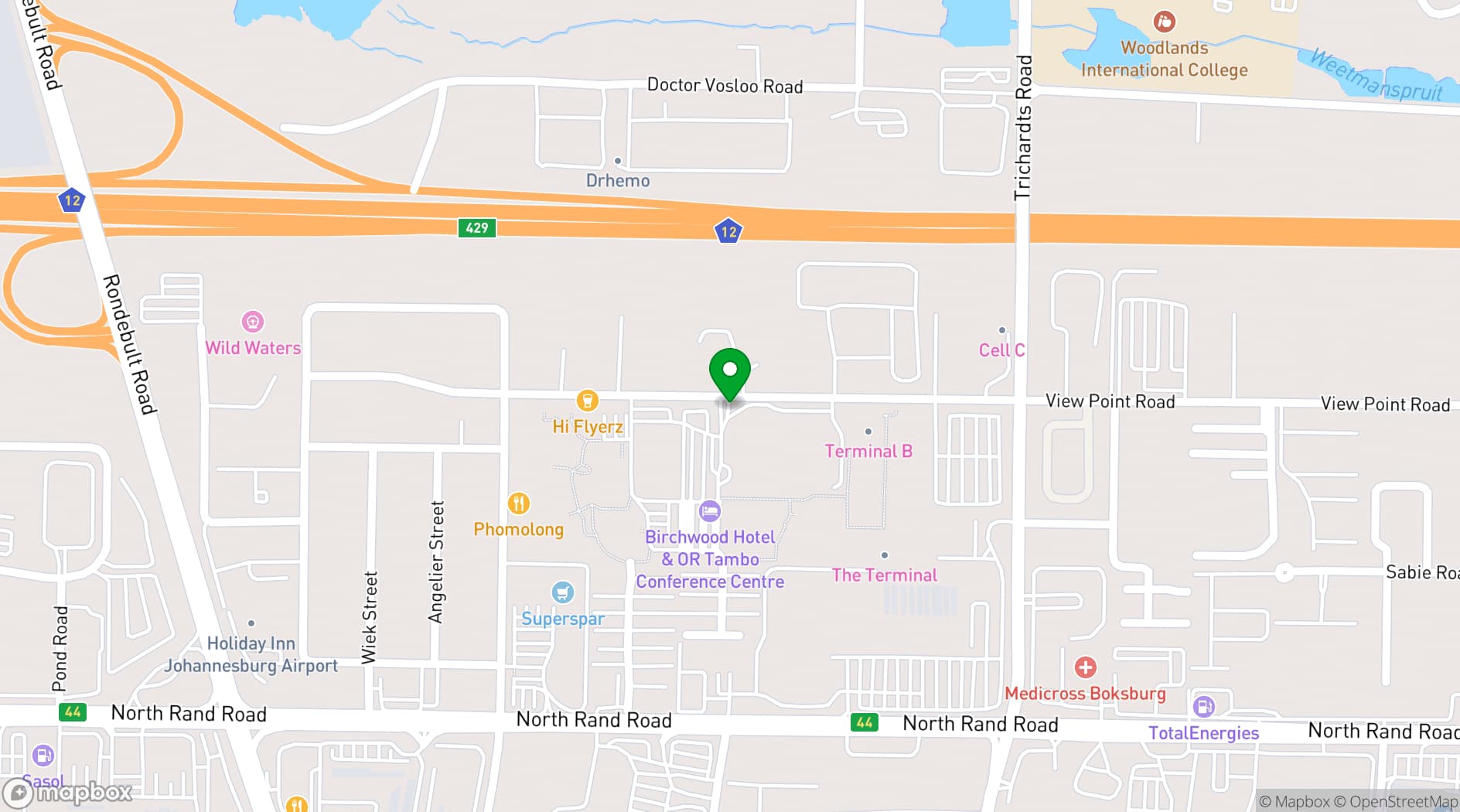 Map showing Birchwood Hotel & OR Tambo Conference Centre