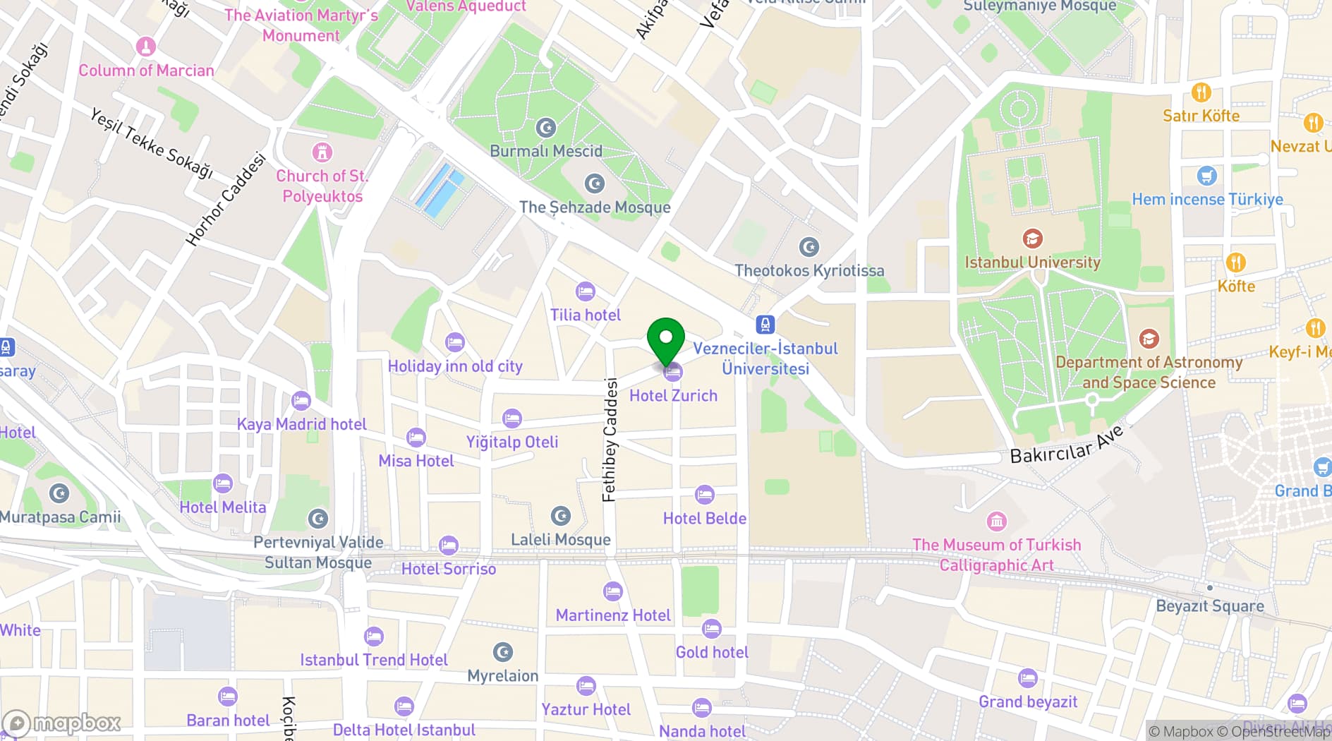 Map showing Hotel Zurich Istanbul