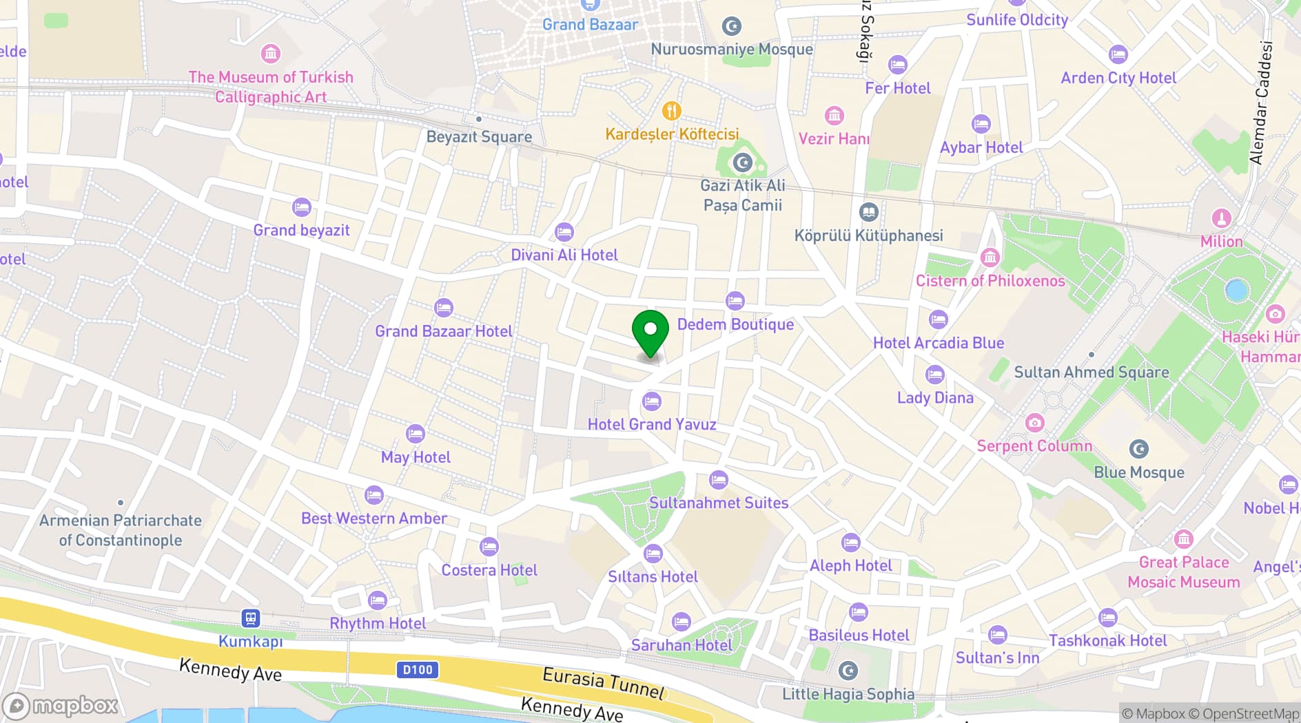Map showing AJWA Sultanahmet