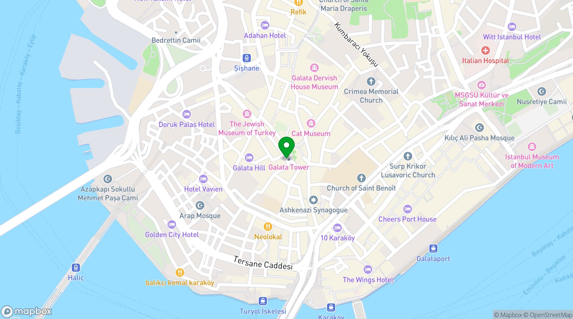 Map showing Galata Tower
