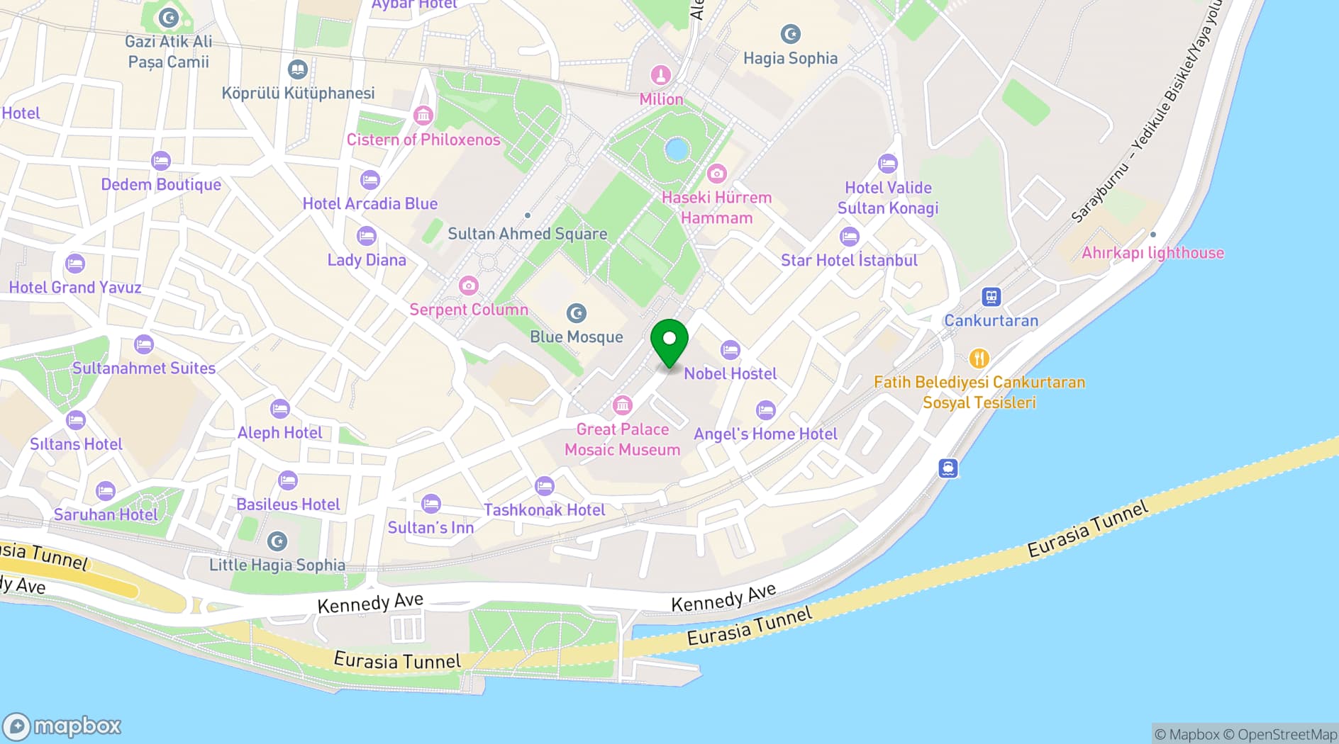 Map showing Sultanahmet Palace Hotel