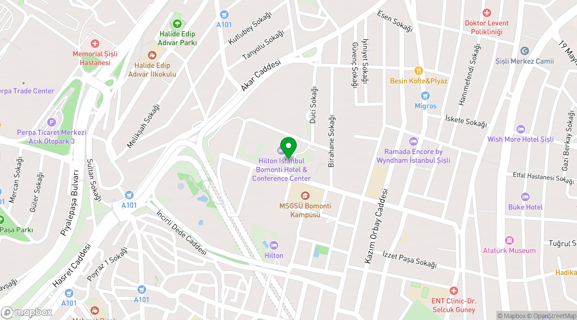Map showing Hilton Istanbul Bomonti Hotel & Conference Center