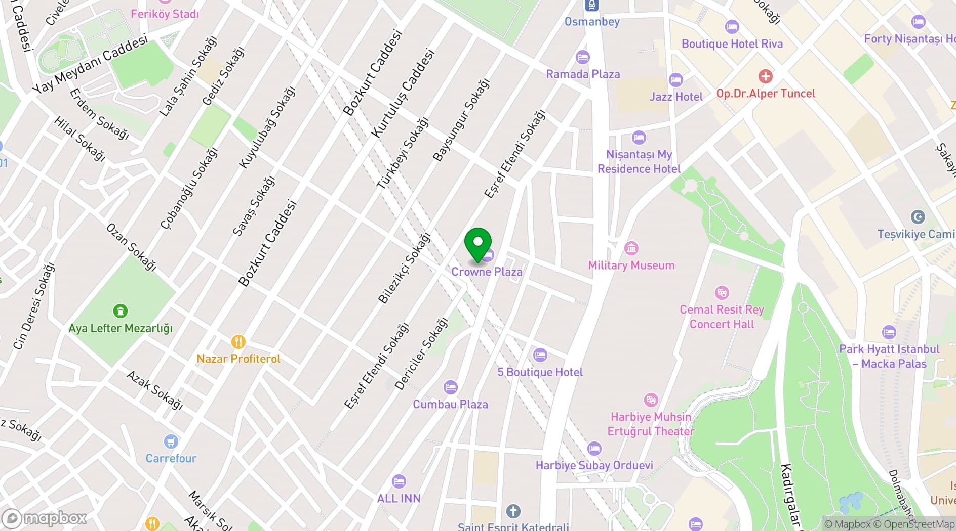 Map showing Crowne Plaza Istanbul - Harbiye