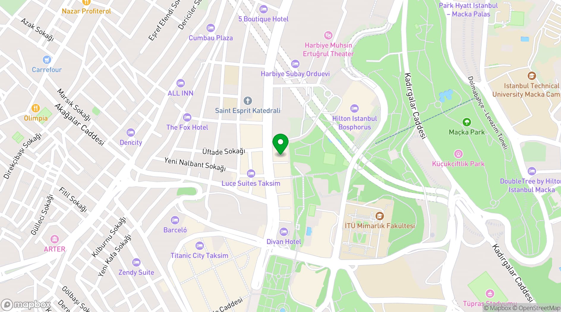 Map showing Radisson Hotel Istanbul Harbiye