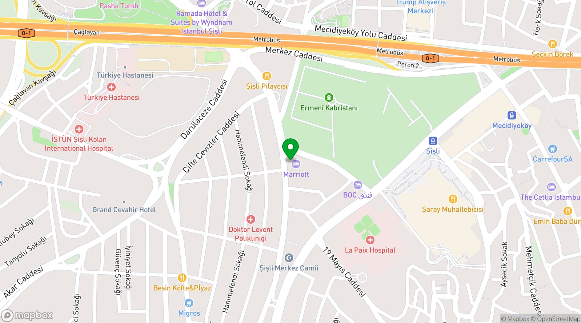 Map showing Istanbul Marriott Hotel Sisli