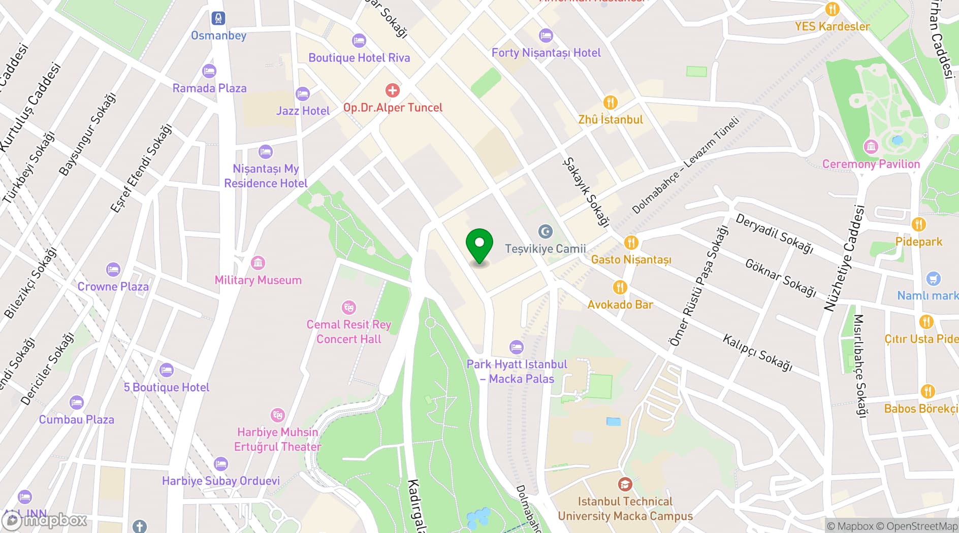 Map showing Vakko Hotel & Residence