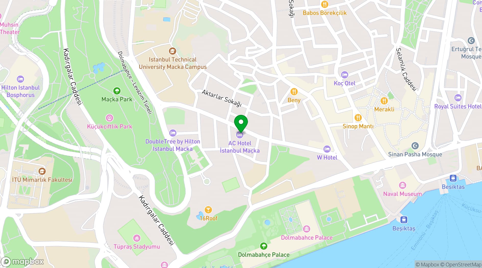 Map showing AC Hotel Istanbul Macka