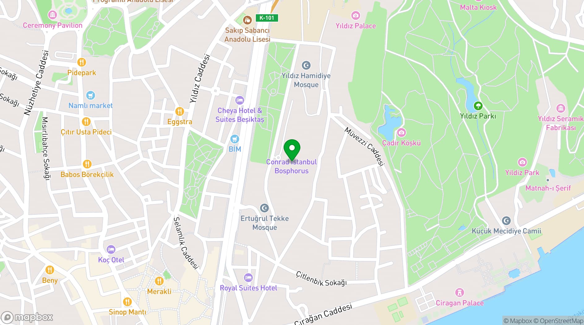 Map showing Conrad Istanbul Bosphorus