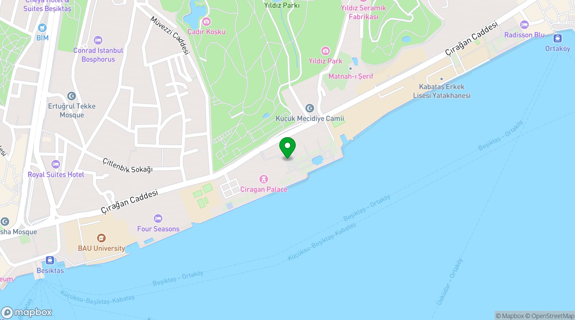 Map showing Çırağan Palace Kempinski Istanbul