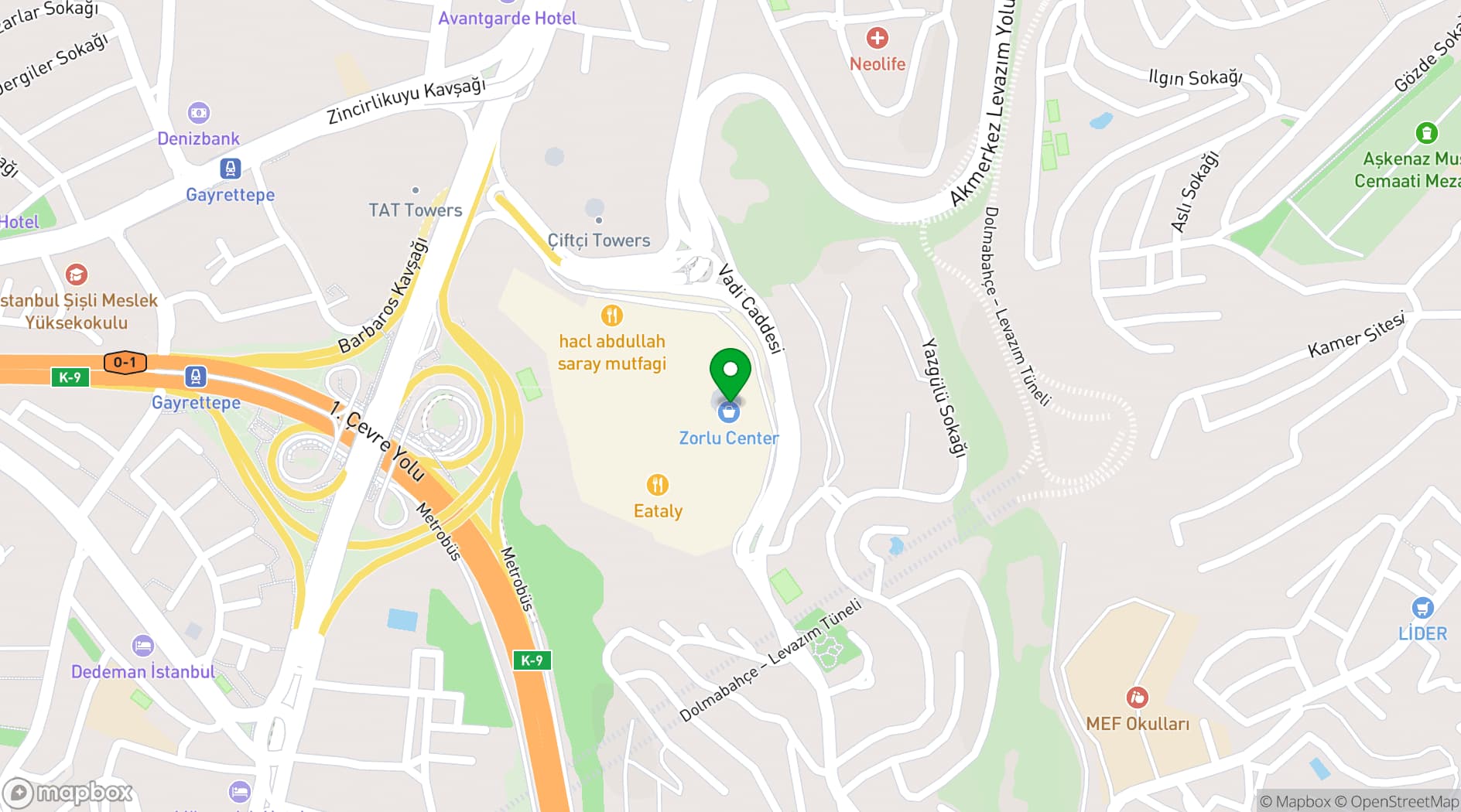 Map showing Raffles Istanbul