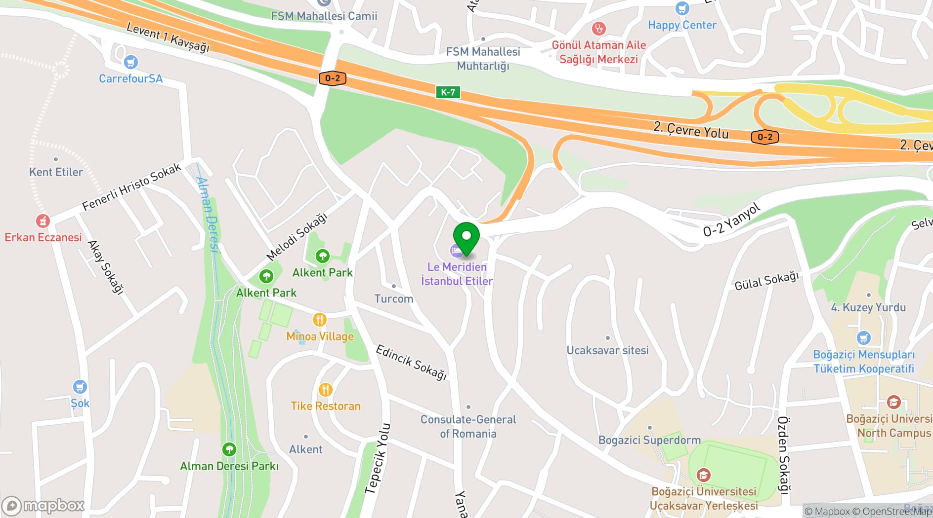 Map showing Le Méridien Istanbul Etiler