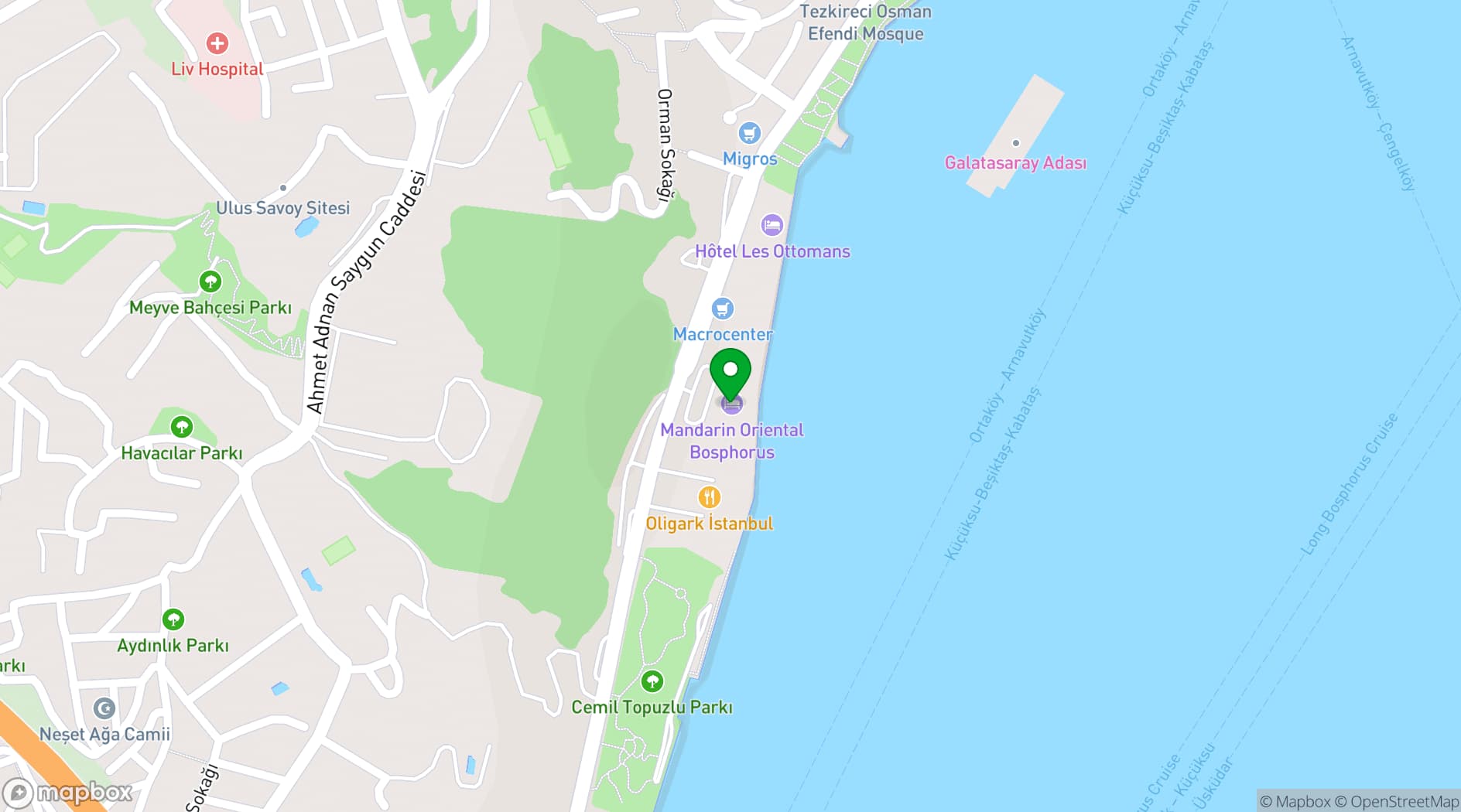 Map showing Mandarin Oriental Bosphorus, Istanbul
