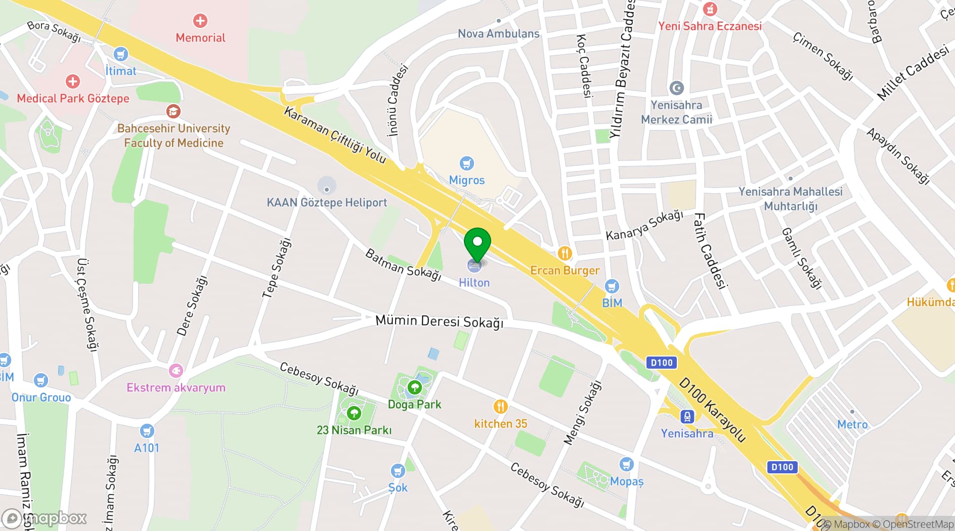 Map showing Hilton Kozyatağı
