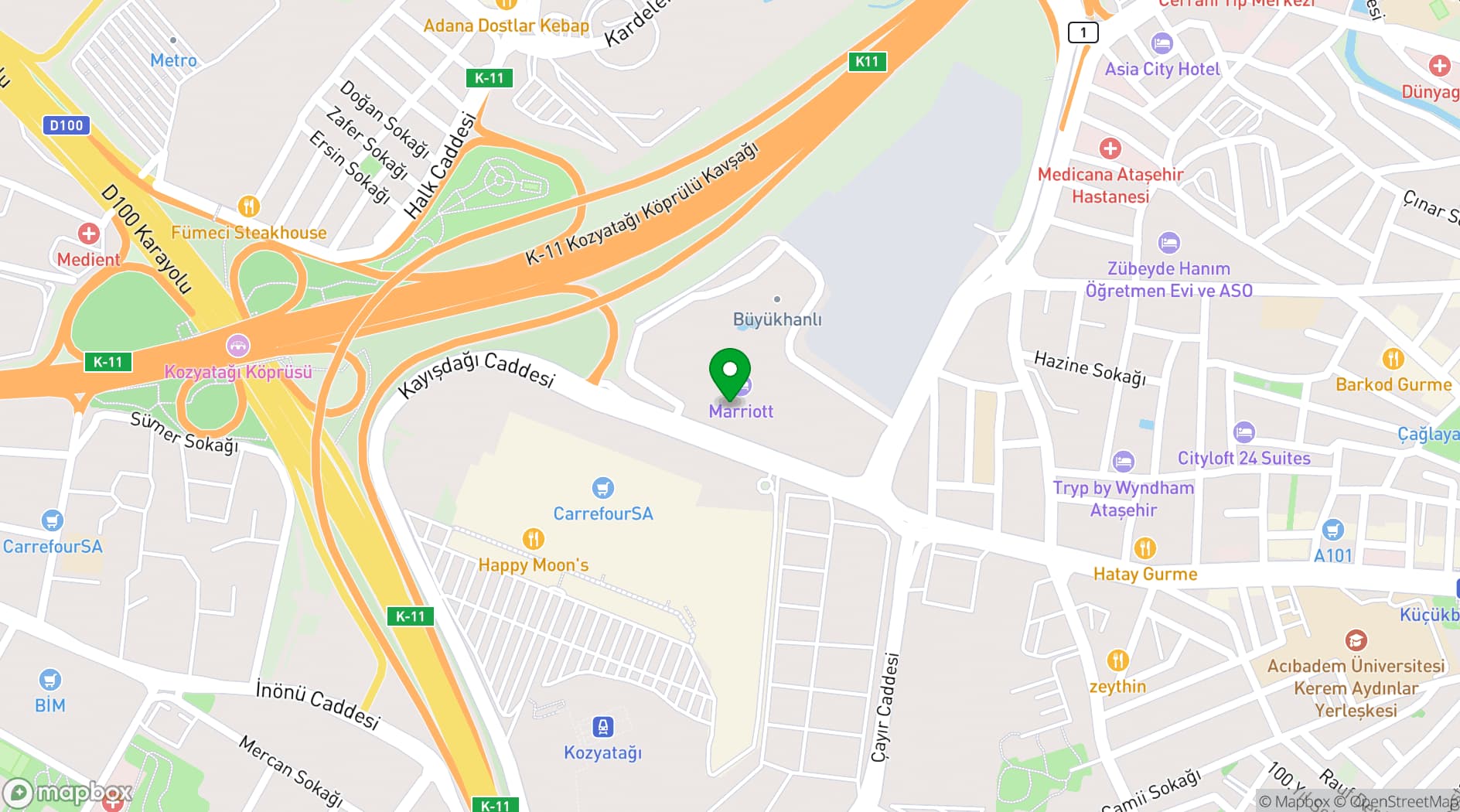Map showing Istanbul Marriott Hotel Asia