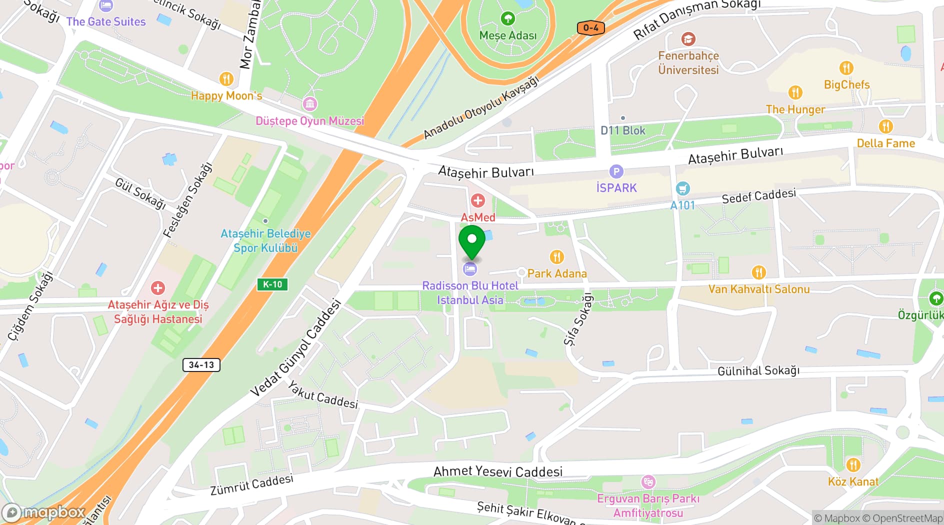 Map showing Radisson Blu Hotel, Istanbul Asia