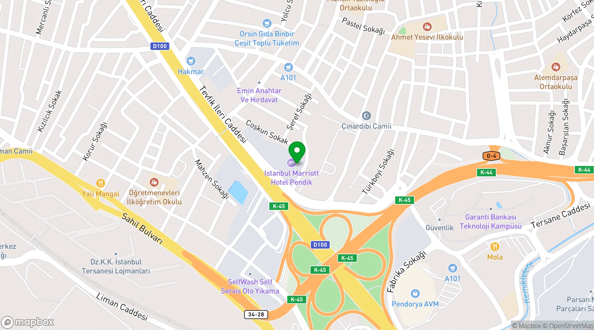 Map showing Istanbul Marriott Hotel Pendik