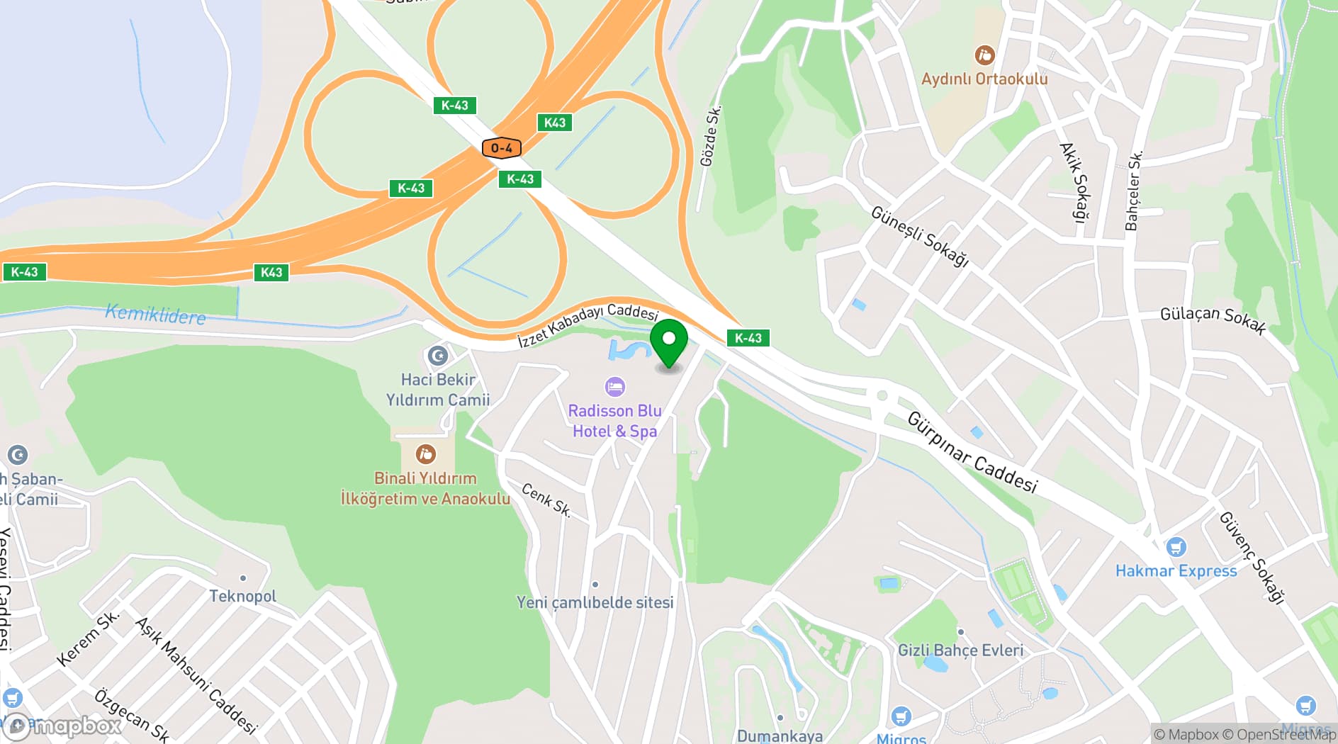 Map showing Radisson Blu Hotel & Spa, Istanbul Tuzla