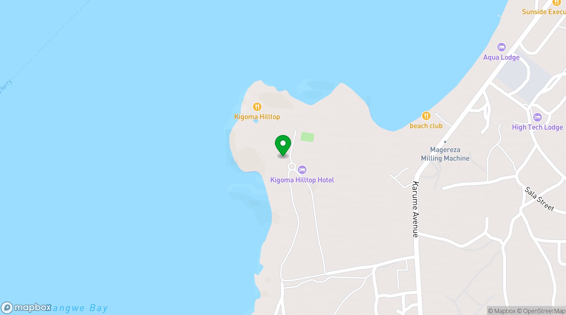 Map showing Kigoma Hilltop Hotel