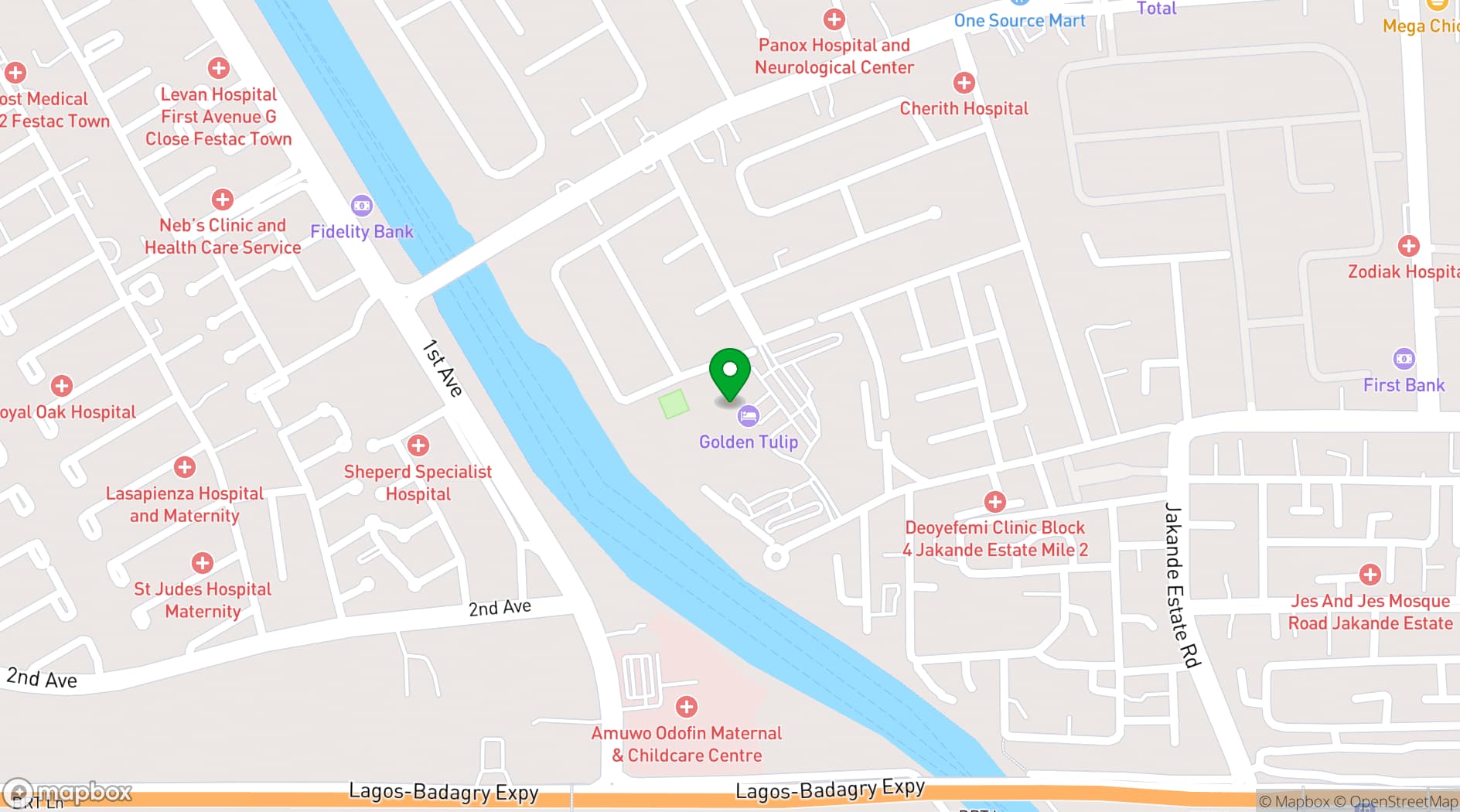 Map showing Festival Hotel Lagos