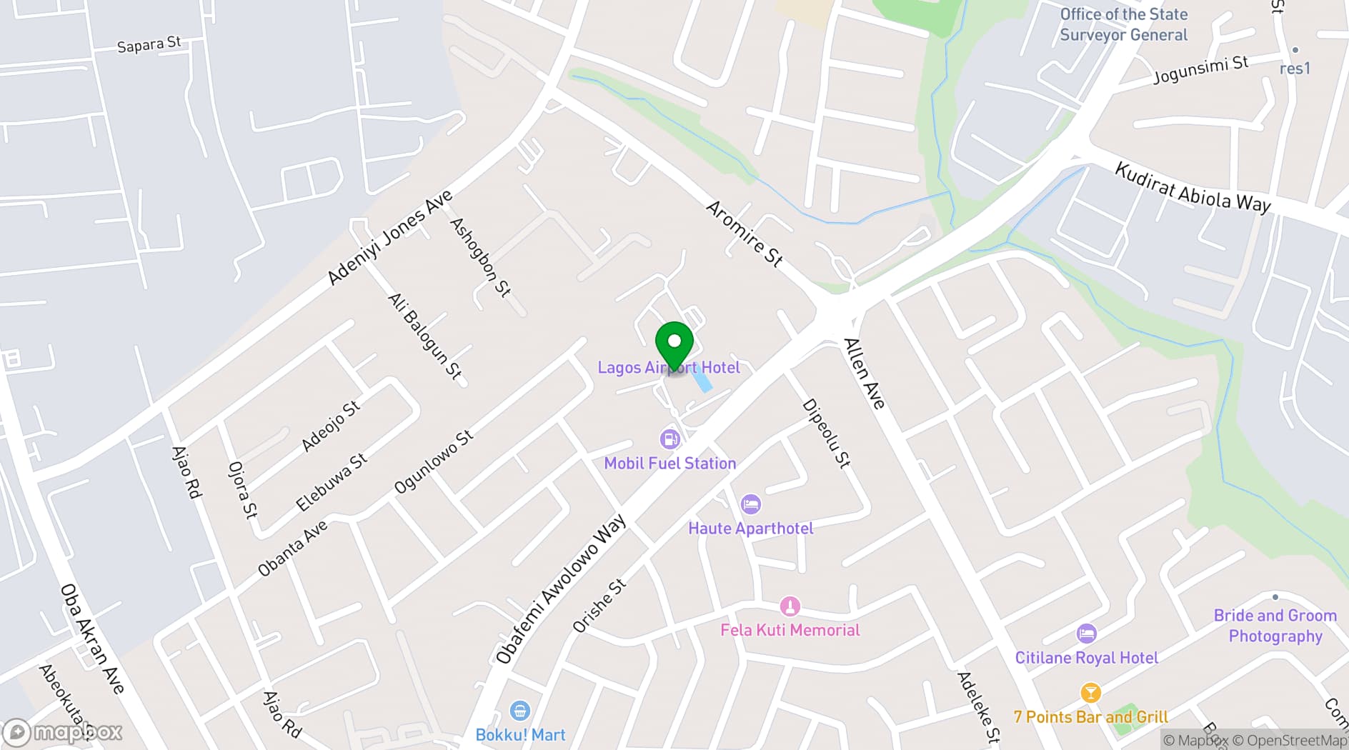 Map showing Lagos Airport Hotel